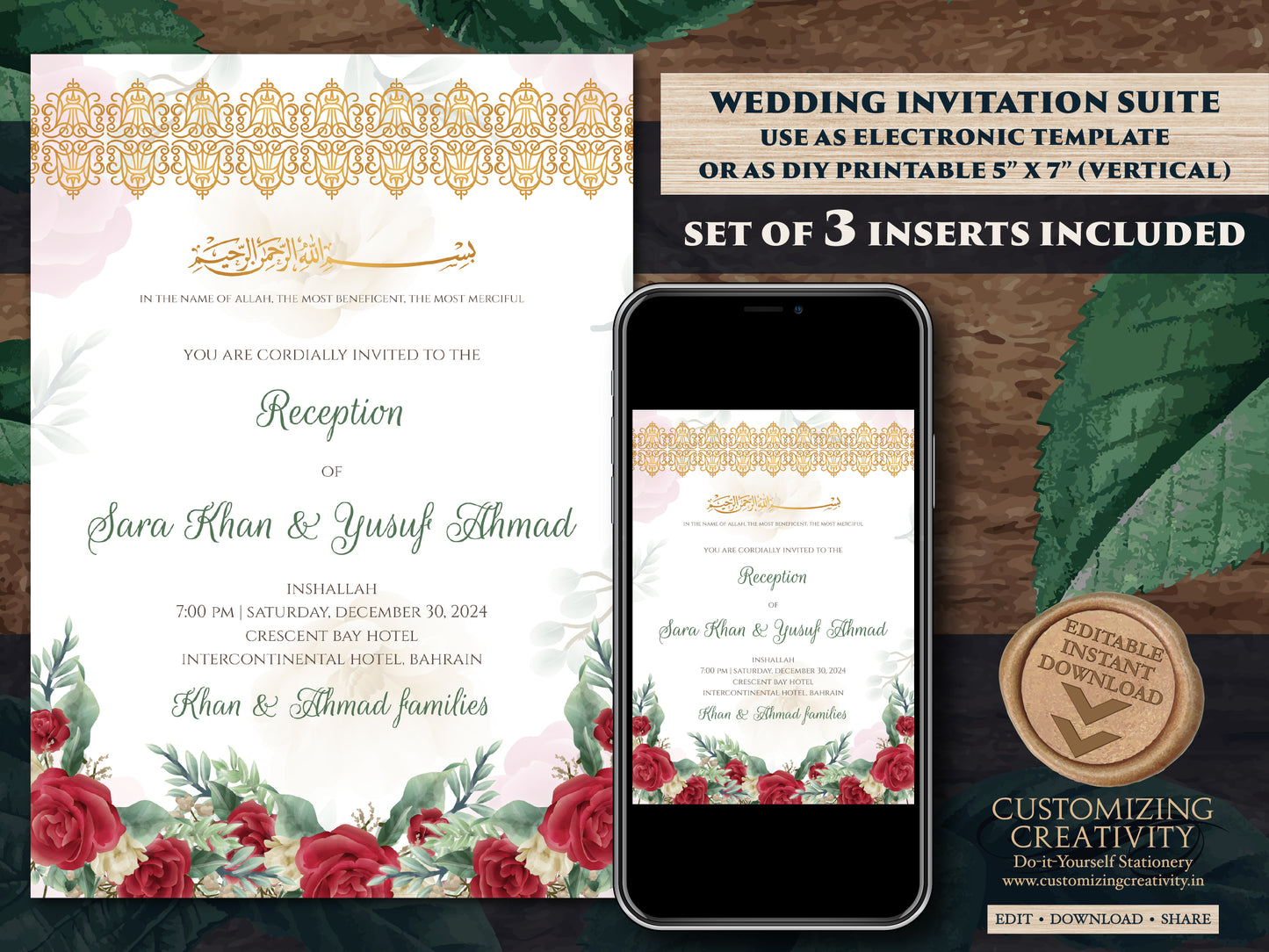 Digital Muslim wedding cards Nikkah invitation Pakistani, Islamic wedding cards & Nikah invitations, Shaadi cards as Digital Nikkah invites