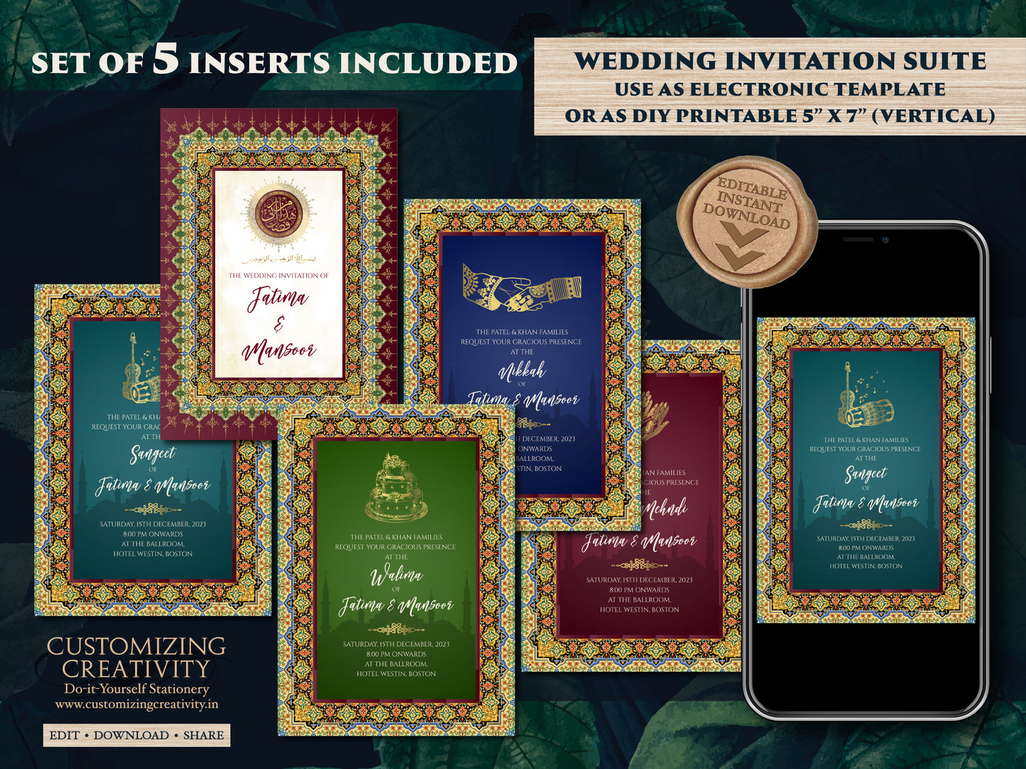 Digital Muslim Invitation Islamic & Nikkah Invitation, Pakistani Wedding Invitation as Digital Nikah Invite, Muslim Nikkah cards Pakistani