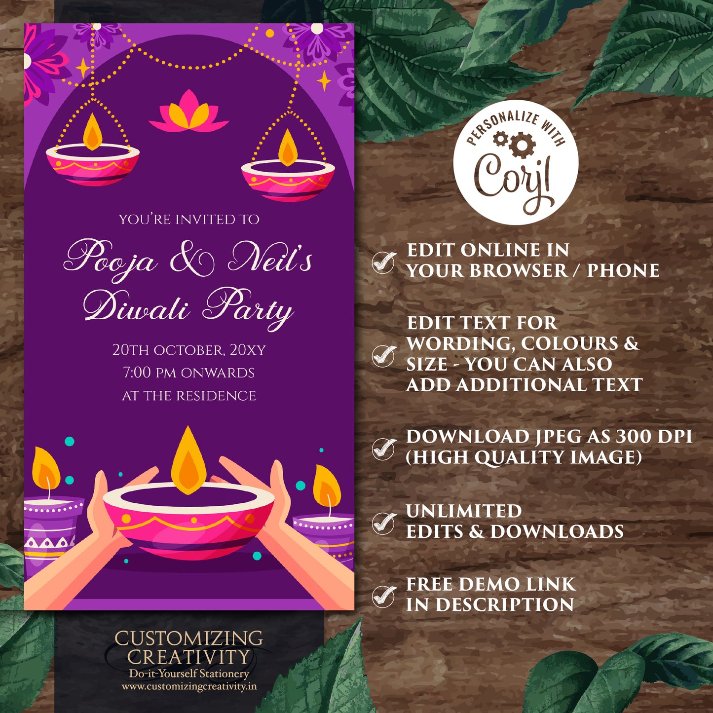 Diwali party invitation & Diwali invite, Happy Diwali card greeting as Diwali Evite template, Diwali party invite Digital Diwali invitations
