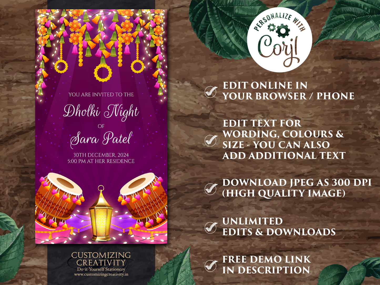 Muslim Dholki cards & Digital Dholki invites, Pakistani wedding invites as Muslim wedding invites, Mehndi invitations as Dholki decorations