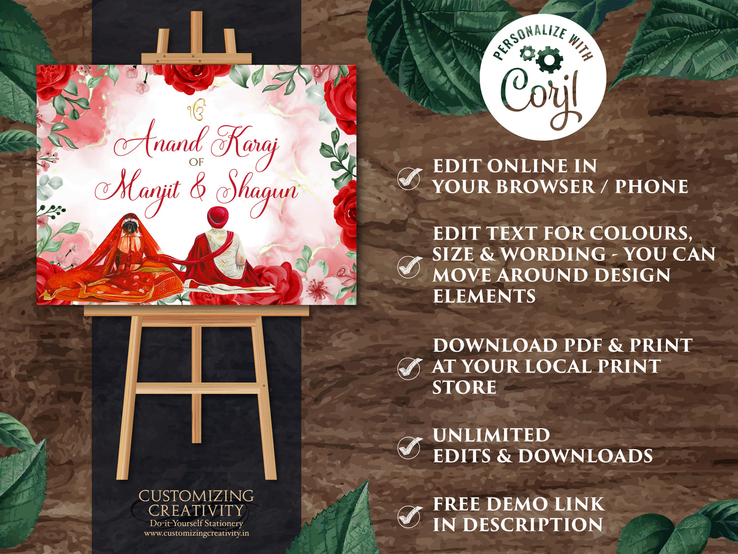 Sikh Wedding Welcome Signs as Punjabi Welcome Signs, Anand Karaj Welcome Sign & Sikh Wedding Signs, Anand Karaj Signs as Indian Wedding Sign