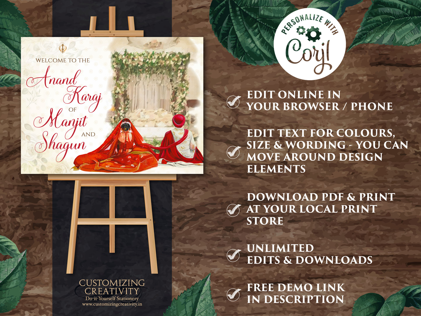 Anand Karaj Signs, Sikh Welcome Signs & Sikh Wedding Welcome Signs as Anand Karaj Signage, Welcome to Anand Karaj as Sikh ceremony signs