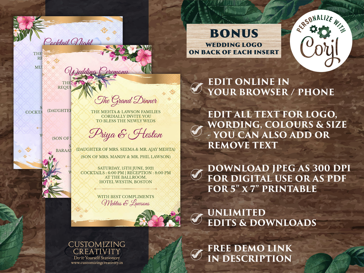 Summer Wedding Invite as Indian Wedding invitations Hindu, Indian Invites Tropical Wedding, Beach Wedding invitations & Spring Wedding cards