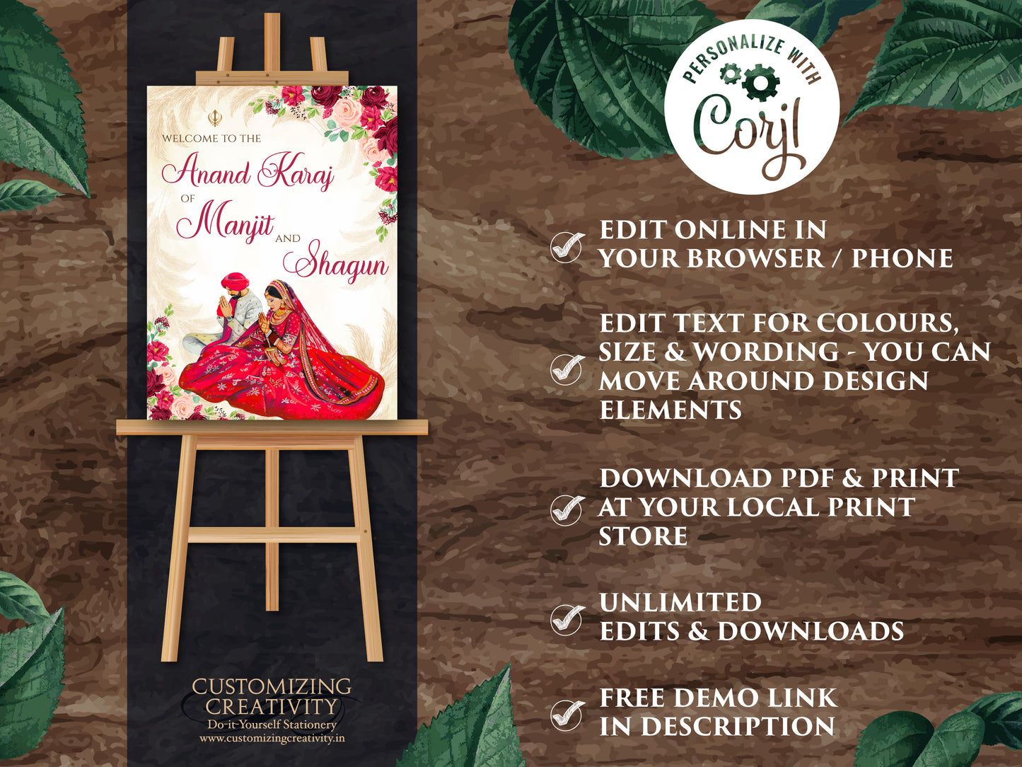 Punjabi Wedding signs Sikh & Anand Karaj Welcome Signs, Anand Karaj Signage Punjabi signs, Welcome to Anand Karaj signs, Sikh Wedding Signs