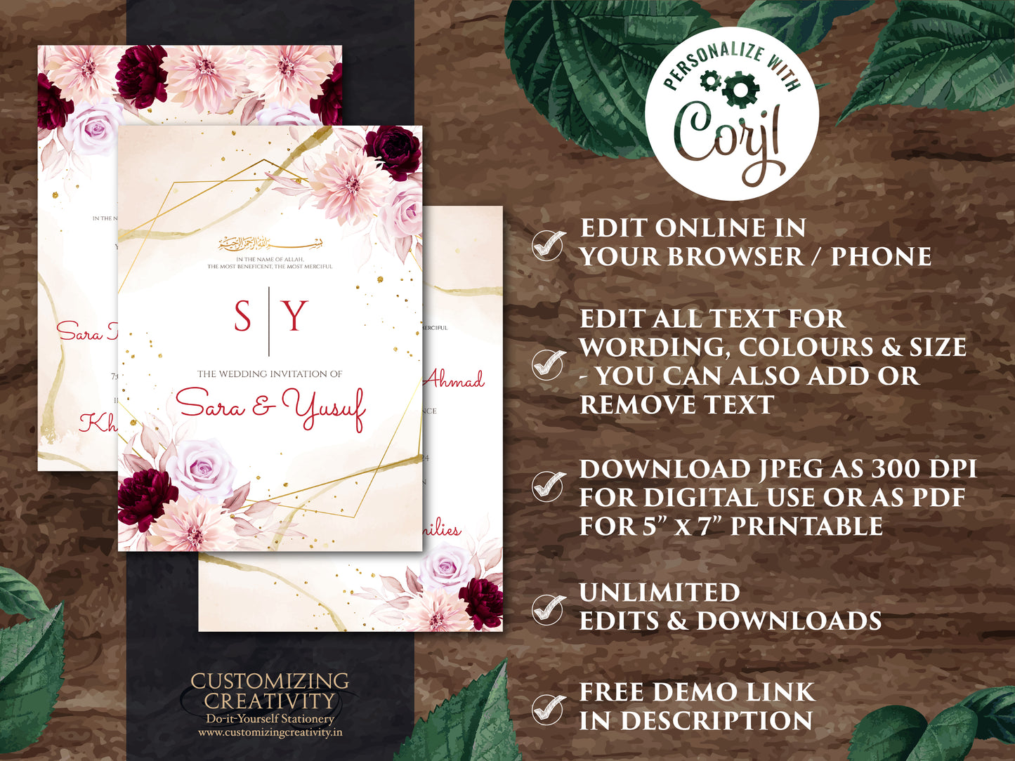 Digital Islamic wedding cards Muslim Nikkah cards, Digital Muslim Wedding Invite Islamic & Nikkah invitation, Pakistani Wedding cards Muslim