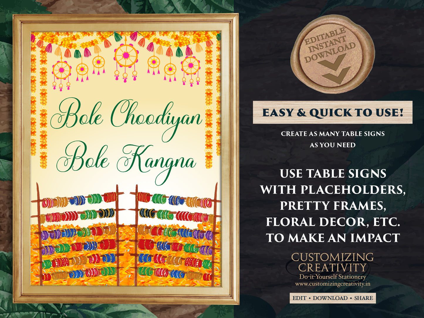 Indian Bangle bar sign Bindi Bar signs, Mehndi decoration as Bangle ceremony decor & Henna station Desi wedding, Mehndi decor as Haldi decor