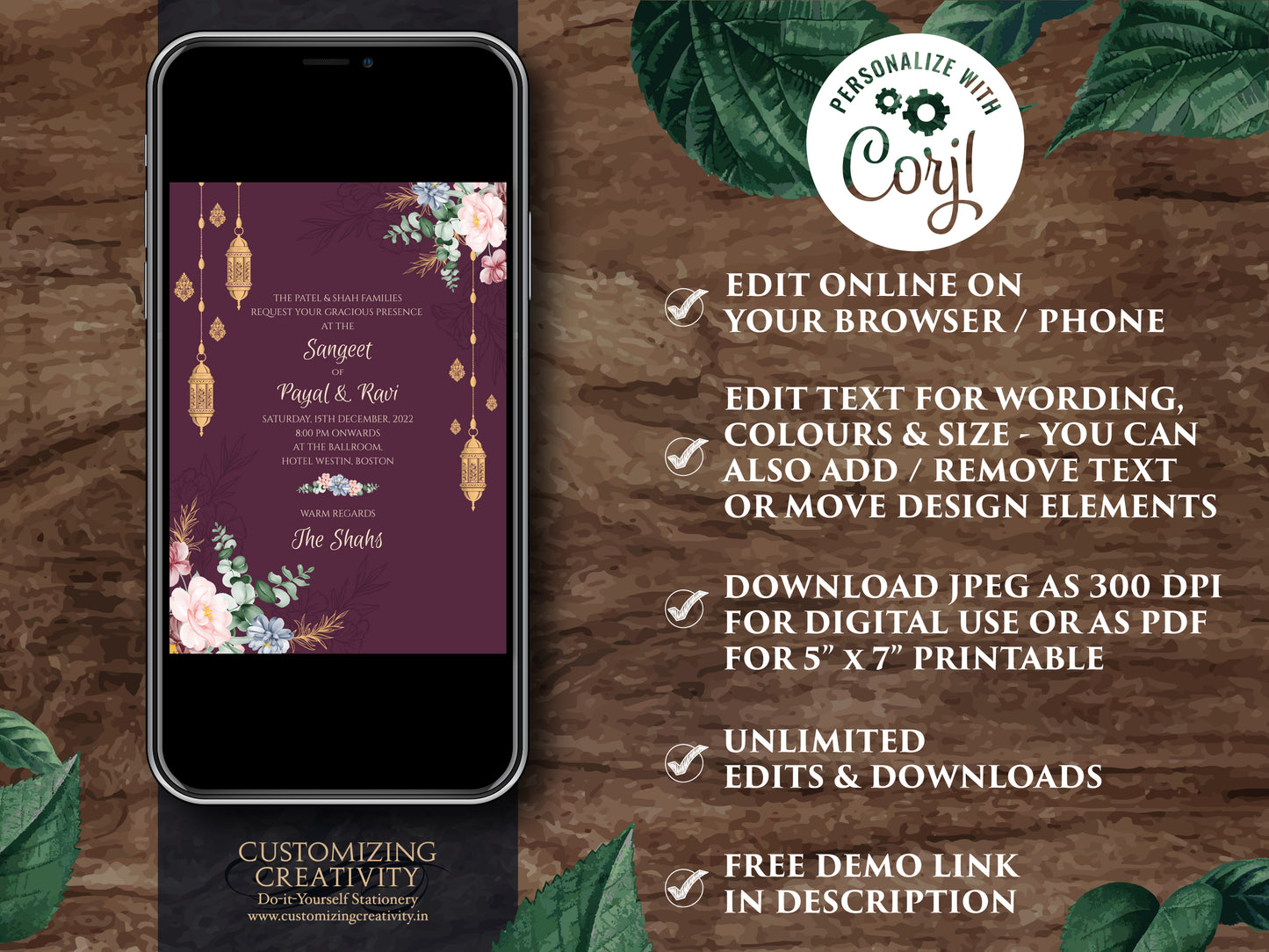 Floral Indian invites & Indian Invitations Digital, Hindu Wedding invitations as Indian Wedding cards Hindu, Indian Wedding invites Digital