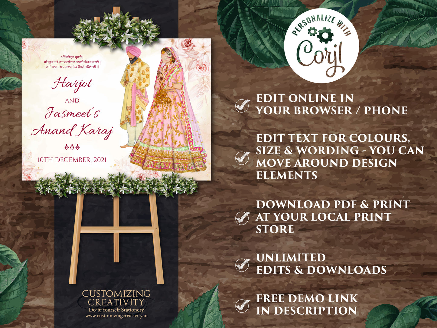 Sikh Wedding Welcome Signage as Anand Karaj Signage, Indian Wedding Welcome signs & Sikh Welcome Signs, Gurudwara Wedding Signage Entry Sikh