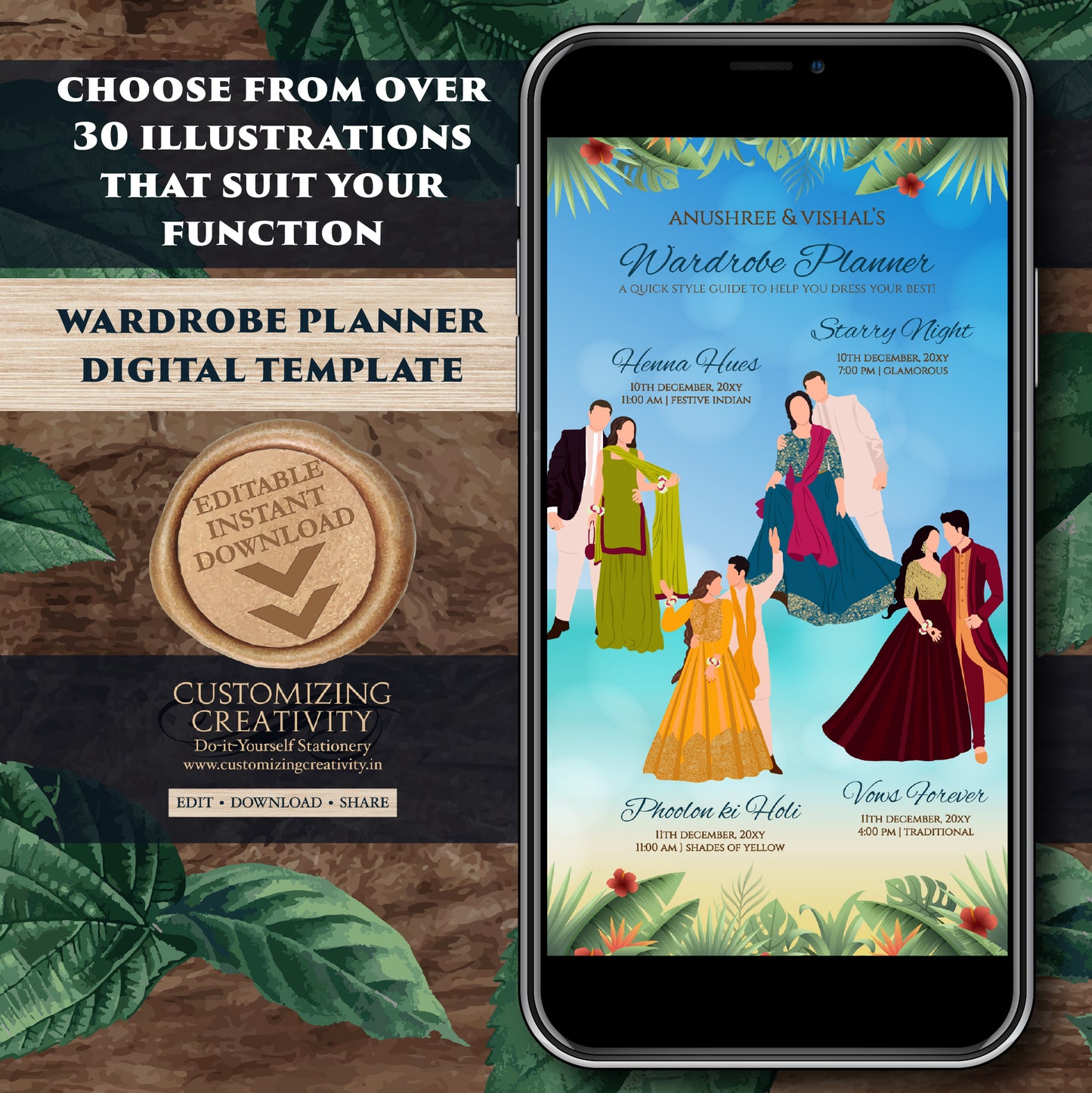 Hindu Wedding Program Indian Wedding Wardrobe Planner, Indian Program & Digital Indian wedding itinerary as Digital Indian wedding Timeline