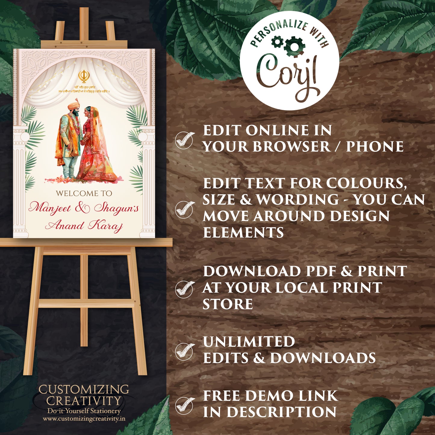 Sikh Wedding welcome Sign Anand Karaj Sign, Punjabi Wedding Signs & Anand Karaj welcome sign, Sikh Welcome sign as Punjabi Welcome Signs