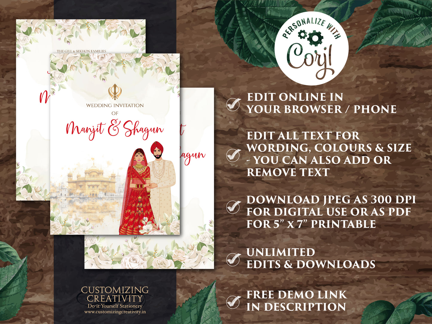 Digital Indian wedding invitation Punjabi wedding card, Digital Punjabi Wedding invitation & Sikh Wedding card as Sikh wedding invitation