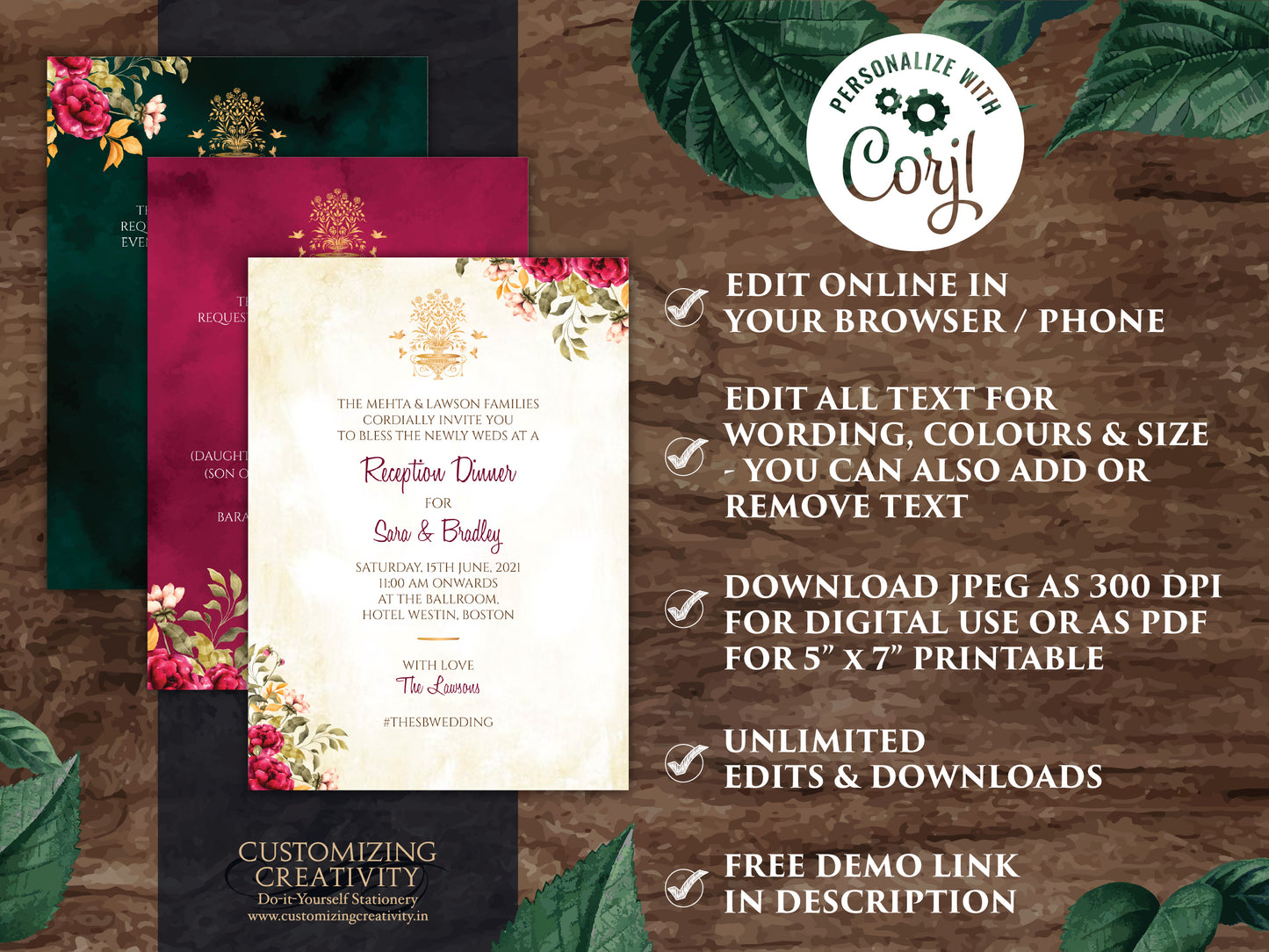 Emerald Wedding cards Jewel Tone as Emerald Green & Gold Invitation Royal Wedding, Indian invitations digital as Sikh Wedding invite Punjabi