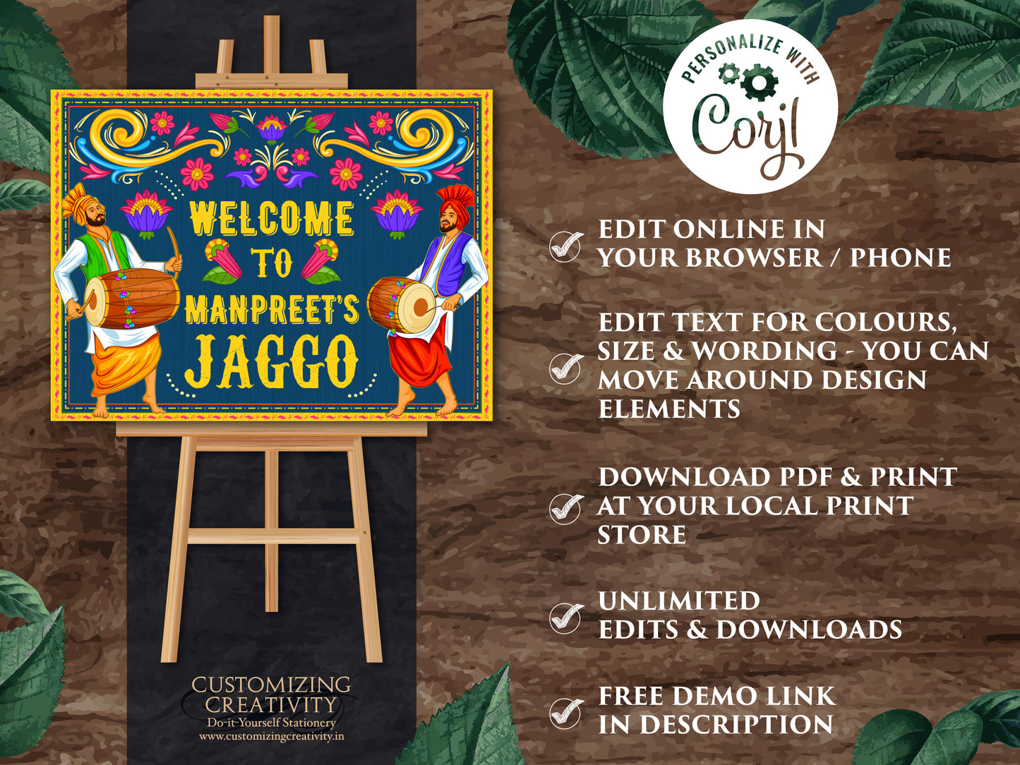 Jaggo Welcome Signs as Punjabi Wedding Decor signage, Jaggo signs Bhangra as Sikh Wedding Decor sign, Jago sign Welcome as Jago Welcome sign