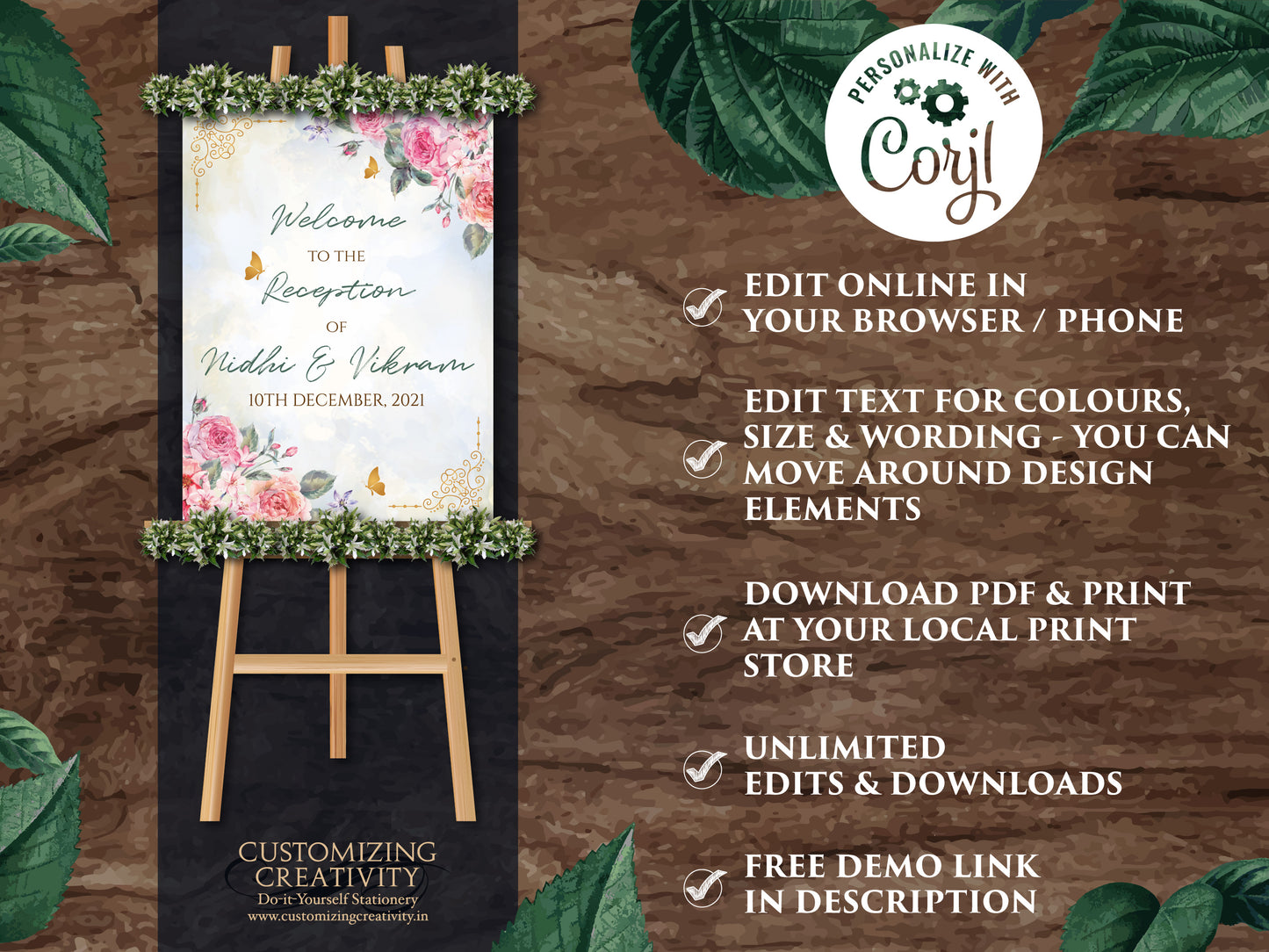 Reception Welcome Signs as Indian Wedding Welcome Signs, Reception Signage Floral as Hindu Welcome Sign, Anand Karaj sign Sikh Welcome signs