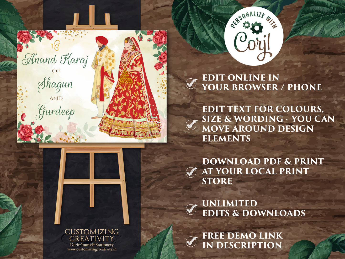 Sikh Welcome Wedding Sign Anand Karaj as Anand Karaj Welcome Sign, Sikh Wedding signs & Sikh Wedding Welcome Sign, Punjabi Welcome sign Sikh