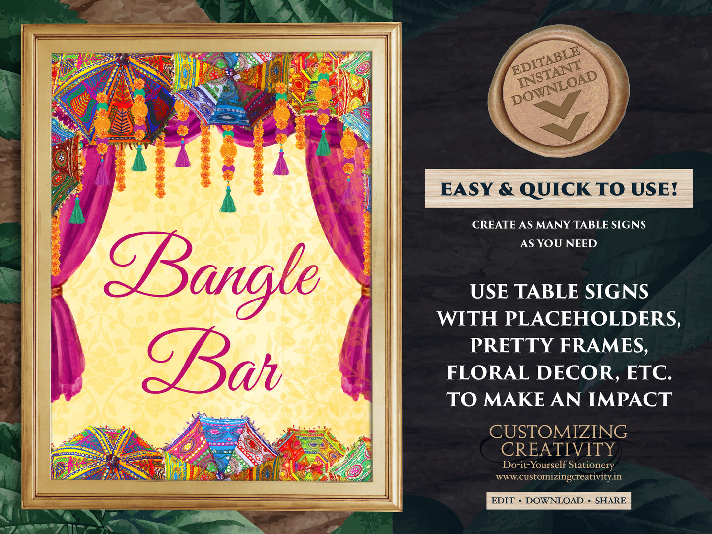 Bangle Bar signs Dholki decoration, Desi Wedding decor Bangle ceremony & Henna station sign, Mehndi decor as Dholki decor, Food station sign