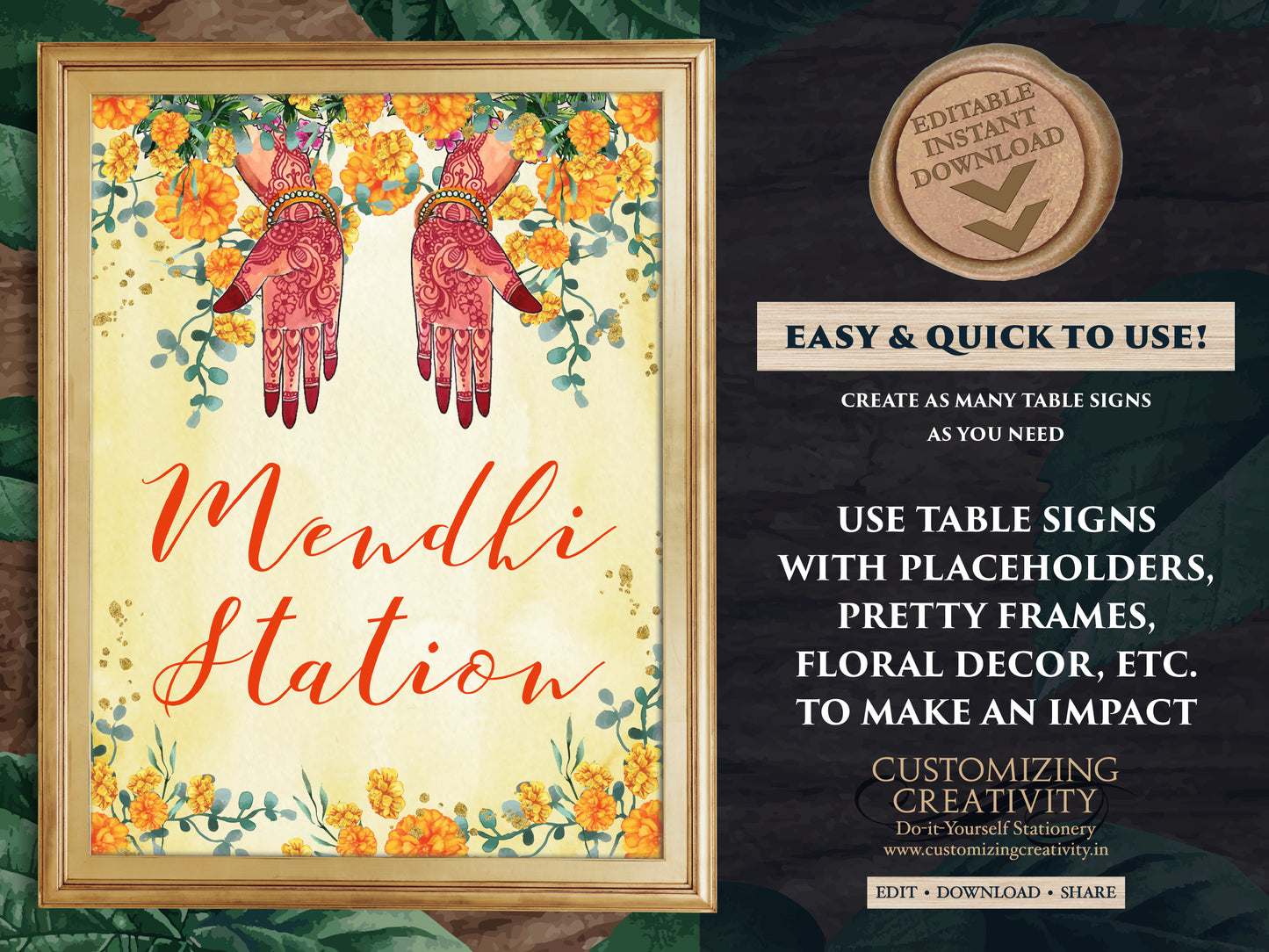 Mehndi decorations Henna station sign, Dholki decoration & Mehndi decor, Indian Wedding decor as Mehndi sign, Mehendi decoration Desi decor