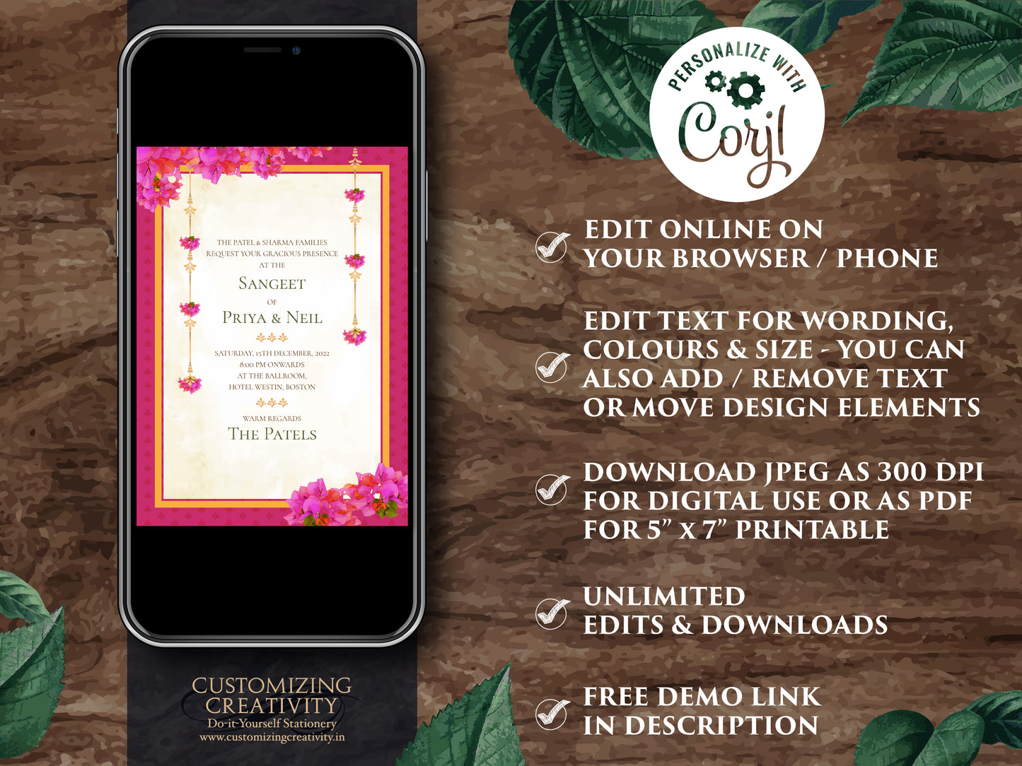 Floral Indian invites Desi & Indian Invitations Digital, Hindu Wedding invitations as Indian Wedding card Hindu, Electronic Hindu invitation