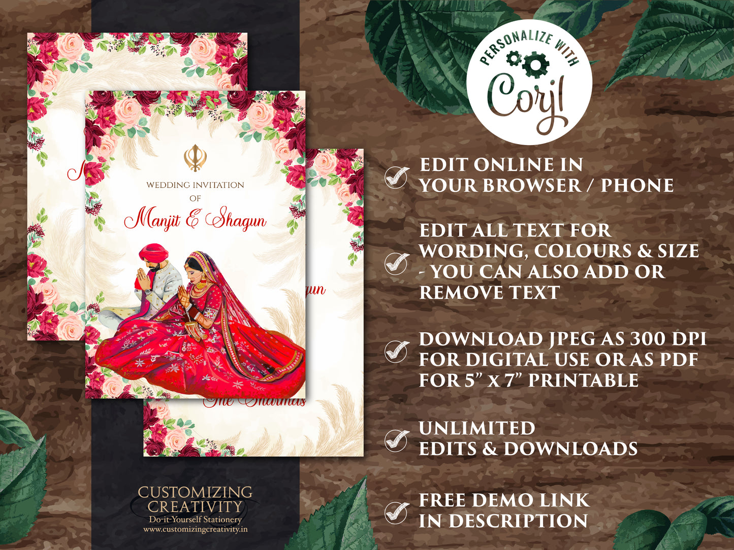 Sikh Wedding Invite & Indian Wedding cards, Anand Karaj cards Sikh as Sikh invitations Indian, Anand Karaj invitation as Punjabi invitations