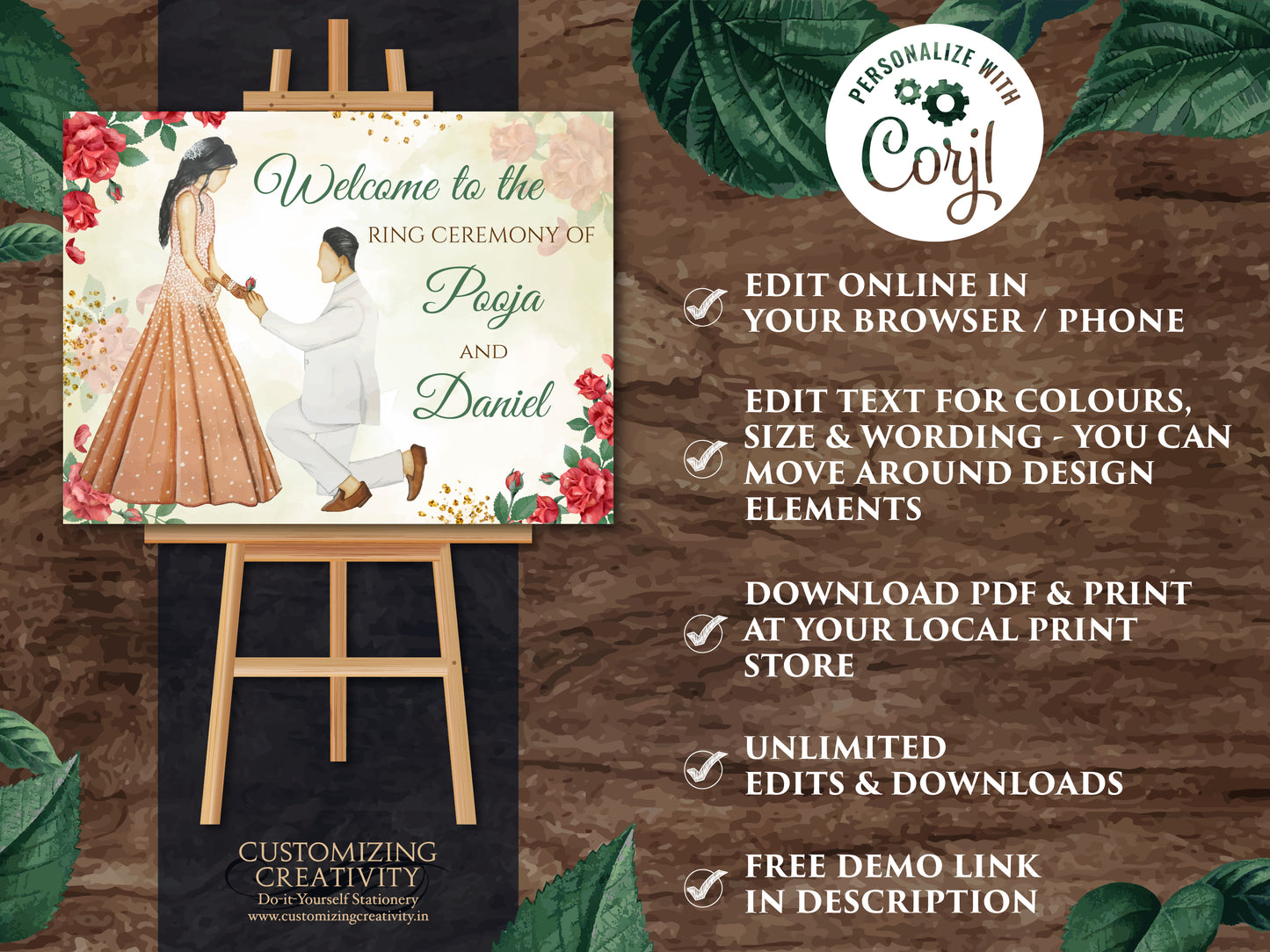 Welcome to our Engagement Sign & Indian Ring Ceremony Easel signage, Welcome board Engagement Welcome signage as Ring Ceremony Welcome Signs