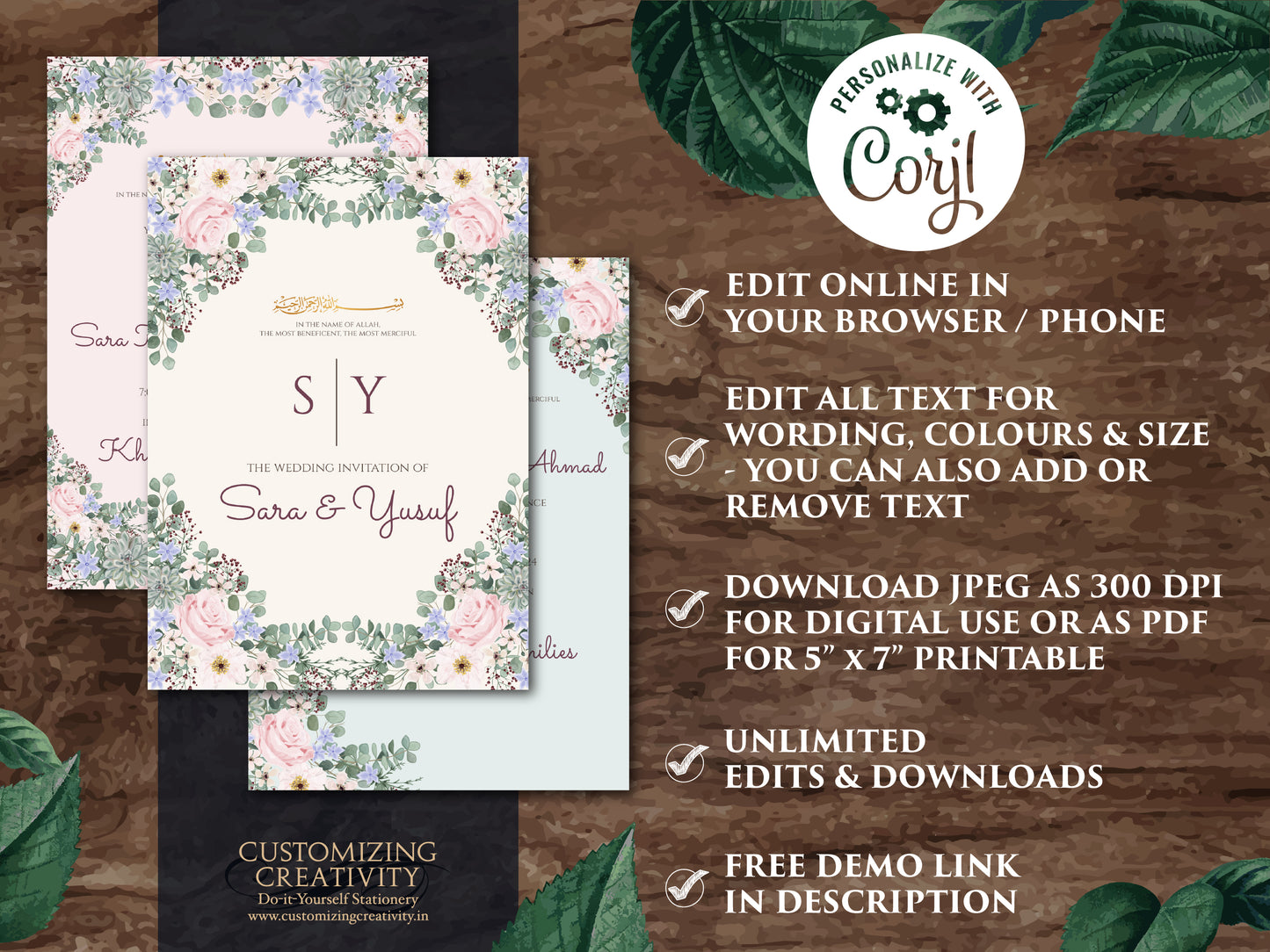 Digital Muslim Wedding Invitation Islamic, Nikkah invitation & Pakistani Wedding invite Muslim, Muslim wedding cards Islamic as Nikkah cards