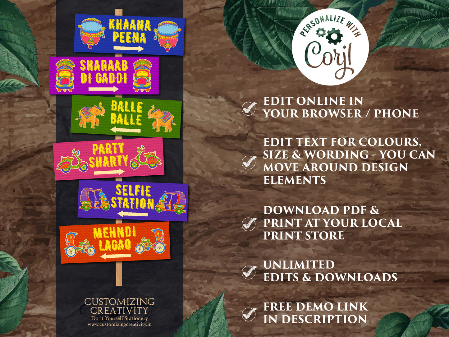 Colorful Mehndi Signs as Quirky Welcome Signages Indian, Fun Direction Signs & Indian Wedding signs Truck art, Desi wedding decor Punjabi