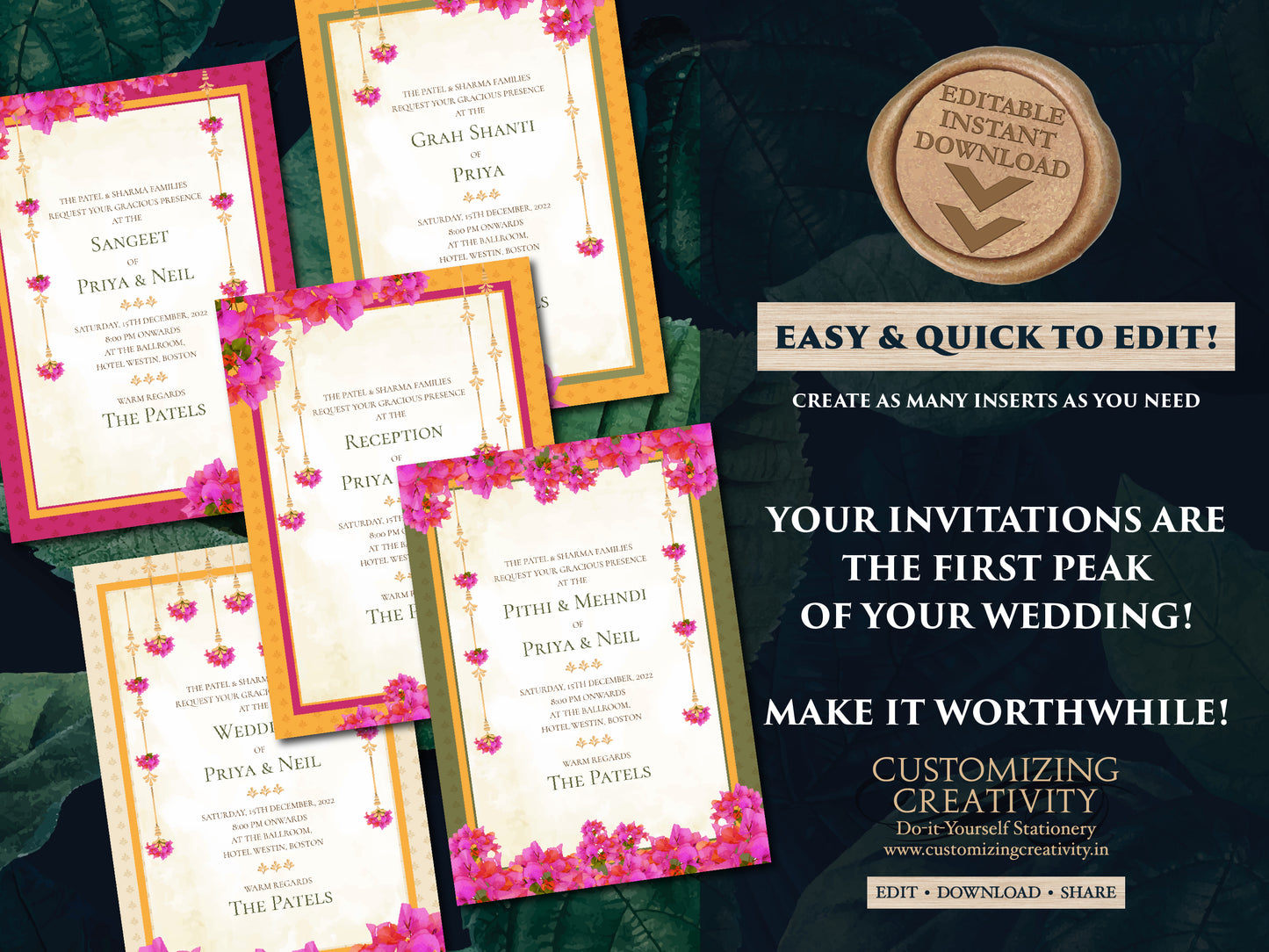 Floral Indian invites Desi & Indian Invitations Digital, Hindu Wedding invitations as Indian Wedding card Hindu, Electronic Hindu invitation
