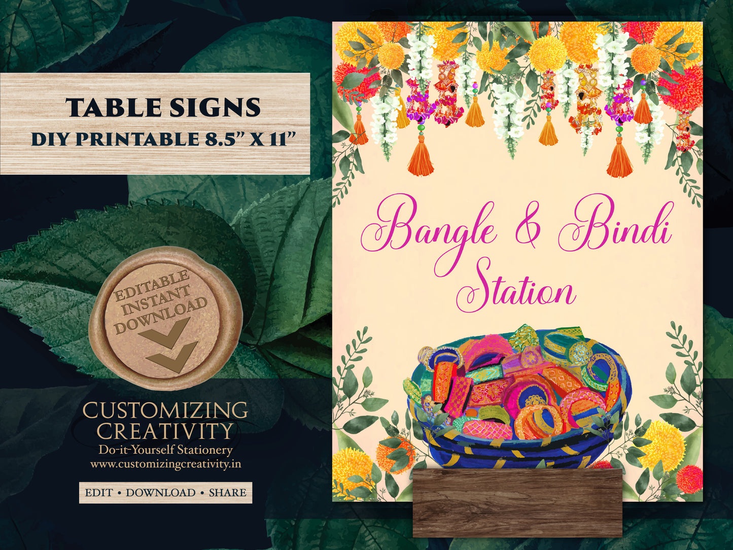 Bangle station signs Bindi Bar signs, Bindi station sign Bangle bar sign Mehndi decoration, Mehndi decor as Haldi decor & Food station sign