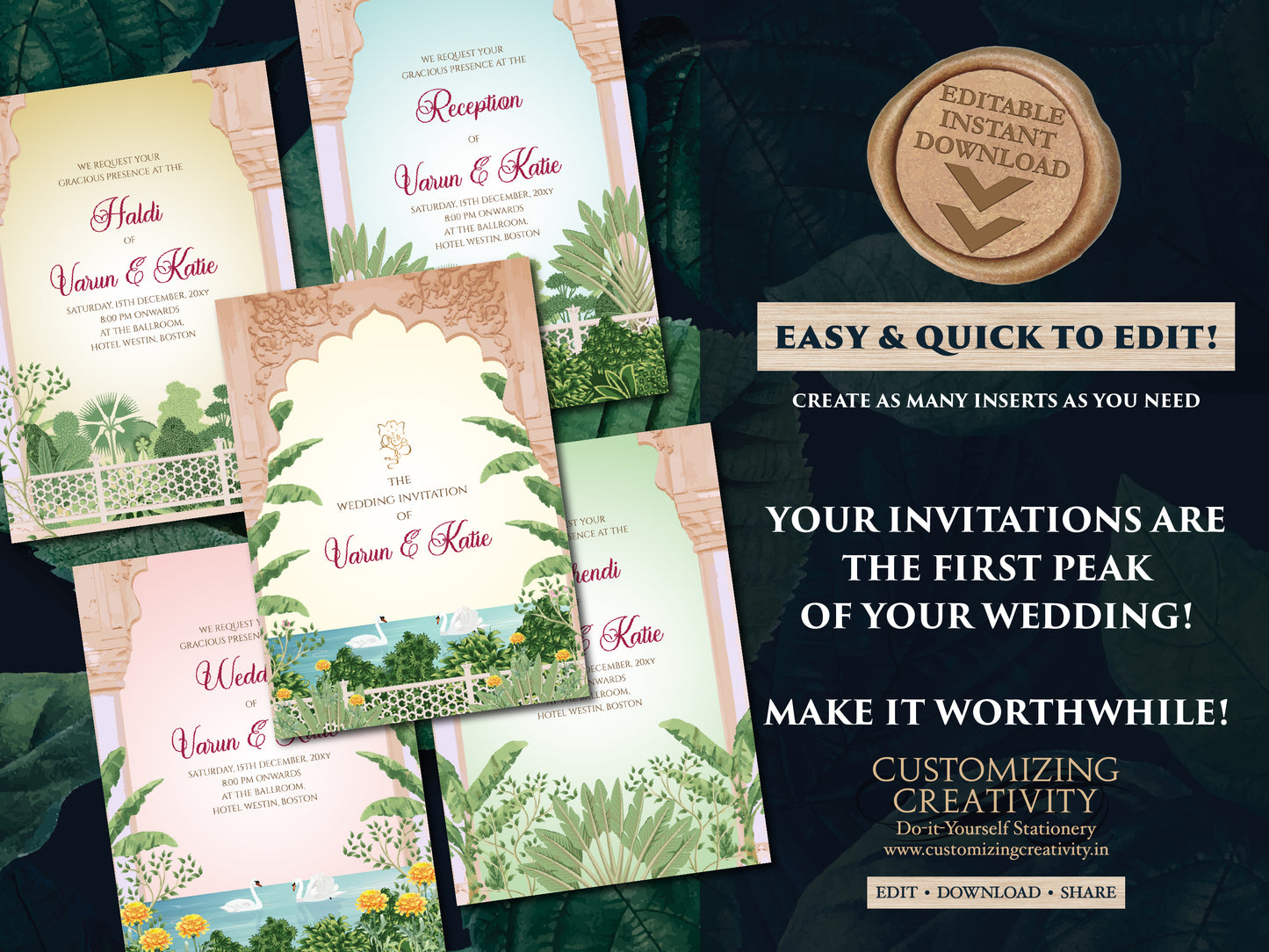Digital Indian wedding invitation Gujarati Kankotri, Indian wedding card as Indian Wedding invite, Hindu invitation as Hindu wedding invite