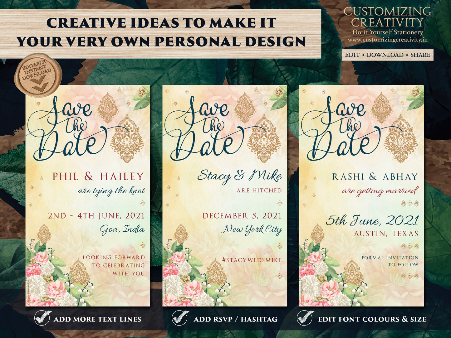 Indian Save the date Electronic as Hindu Save the Date Digital, Wedding Save the Date Floral & Desi Wedding Save the Date Whats App invite