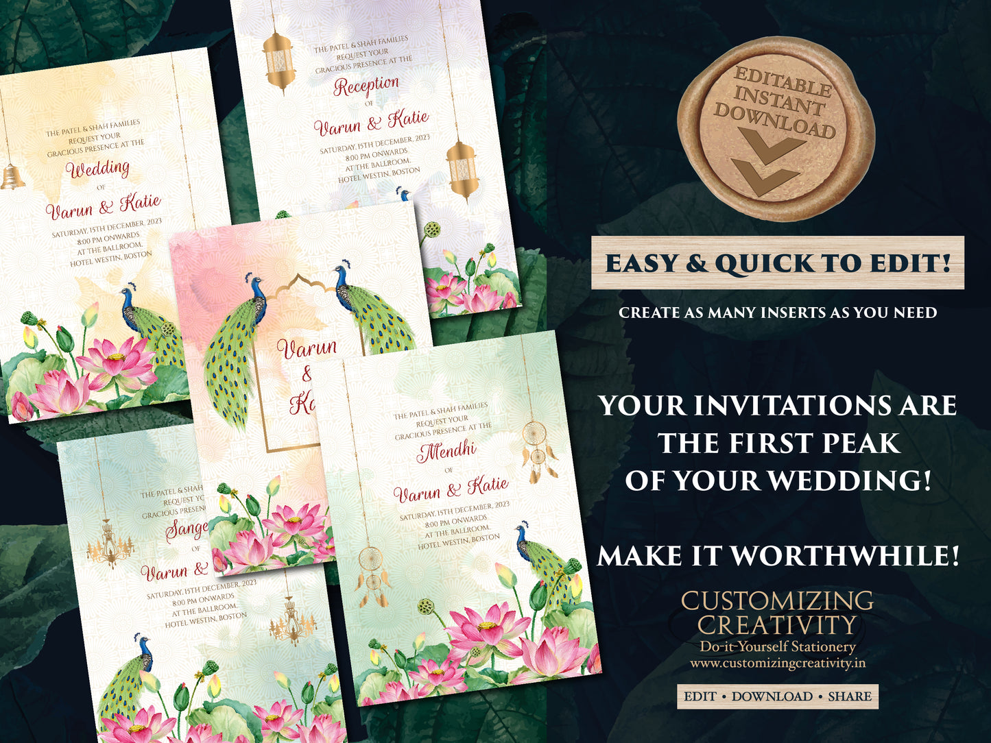 Wedding invites Peacock & Peacock invitation Indian wedding card, Indian wedding invites as Hindu Wedding Invitation, Peacock Wedding invite