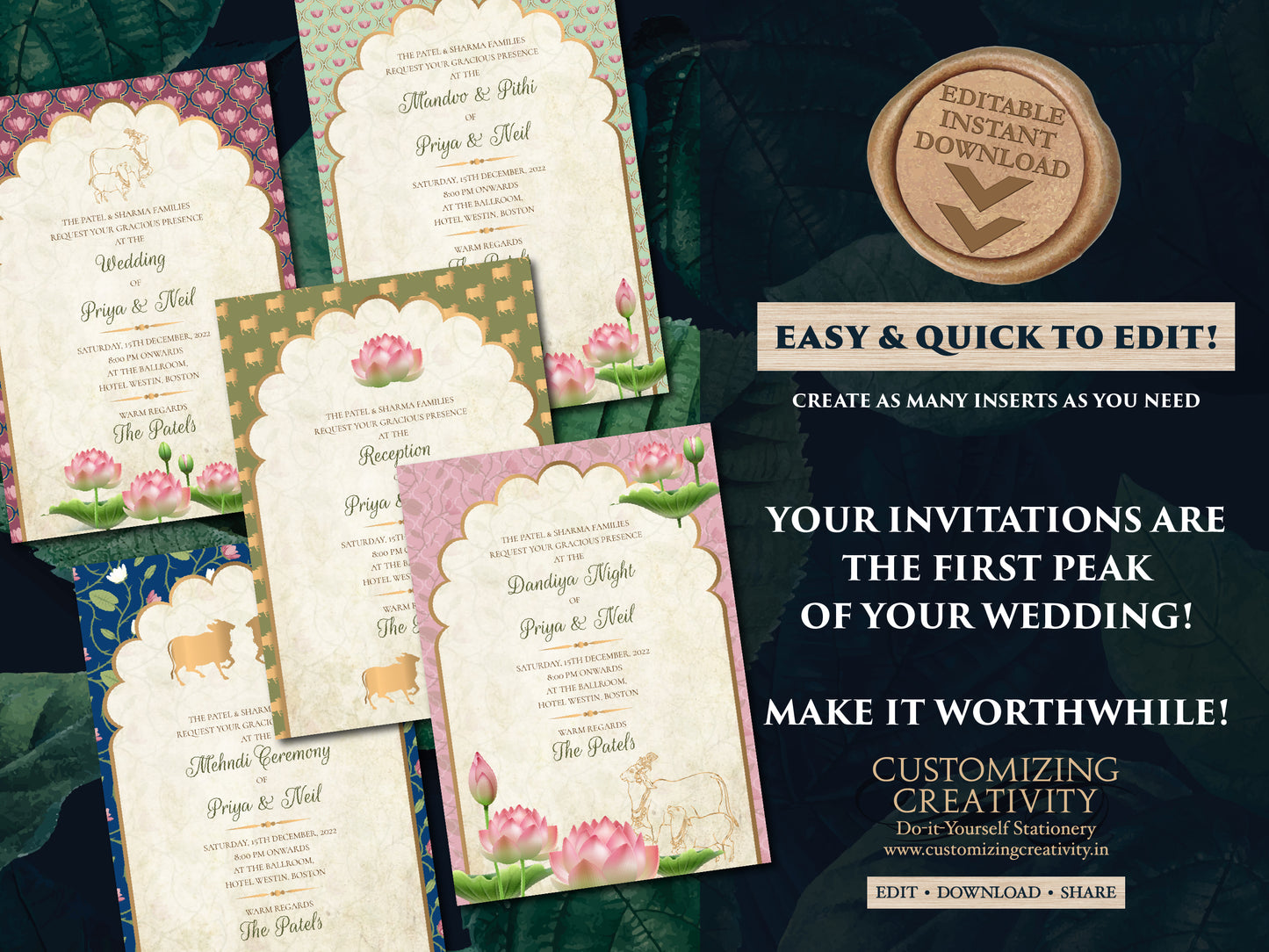 Indian invitation Hindu wedding card, Gujarati Kankotri invites & Indian Wedding Invitations as Hindu invites Indian, Wedding invites Indian