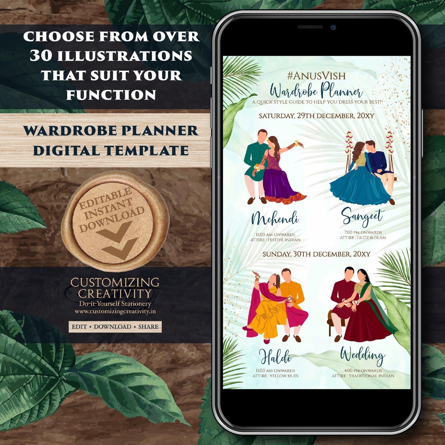 Digital Indian Wedding Wardrobe Planner Hindu Program, Indian Wedding Program & Indian wedding itinerary as Digital Indian wedding Timeline