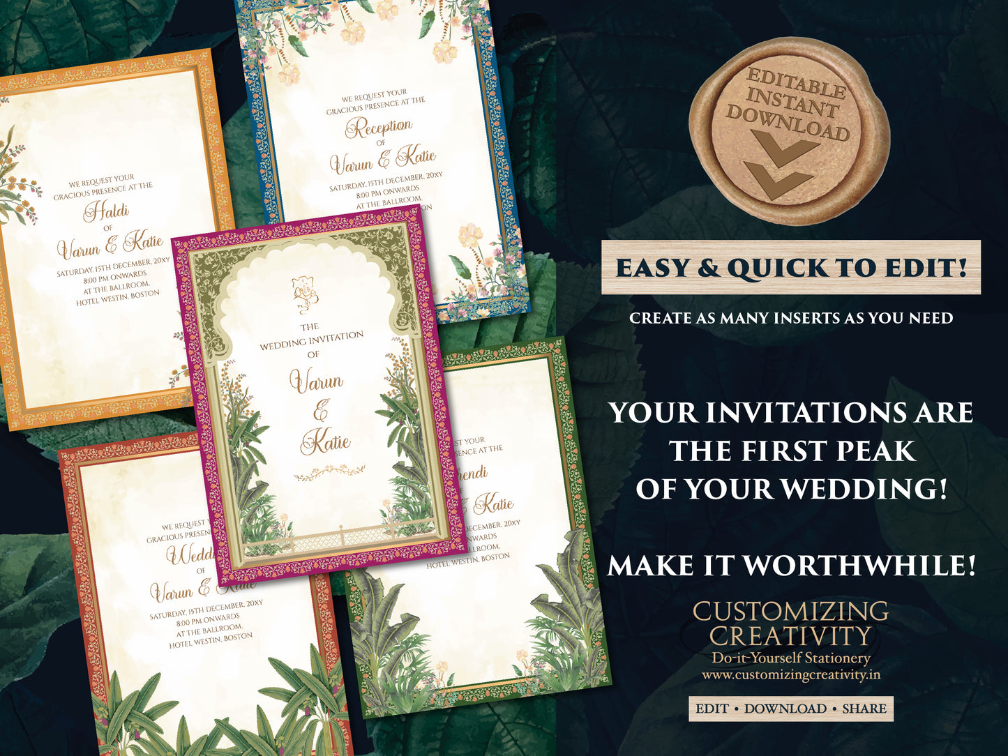 Digital Indian Wedding invite as Indian wedding card, Indian wedding invitation as Hindu wedding cards, Digtial Hindu Wedding Invitation