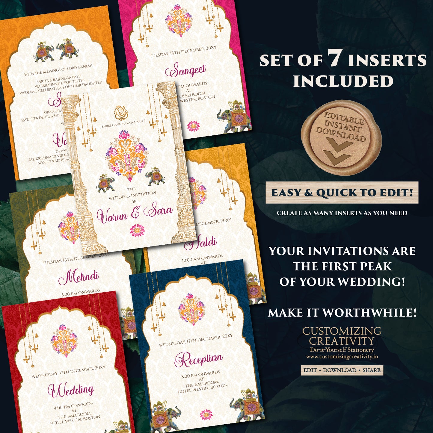 Digital Hindu Wedding card Indian Wedding invitation, Indian wedding invite & Gujarati Kankotri, Hindu invitation as Hindu wedding invite