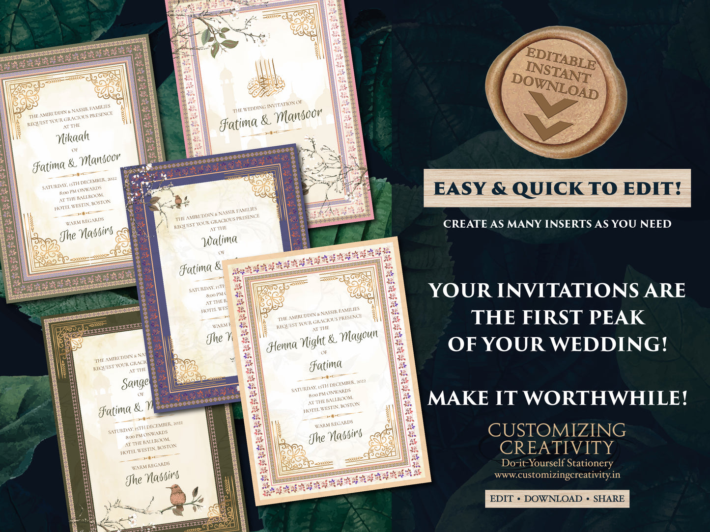 Muslim Wedding Invite Shaadi as lslamic Digital invites Wedding, Wedding invitation Muslim & Islamic invitations Muslim invitations Nikkah