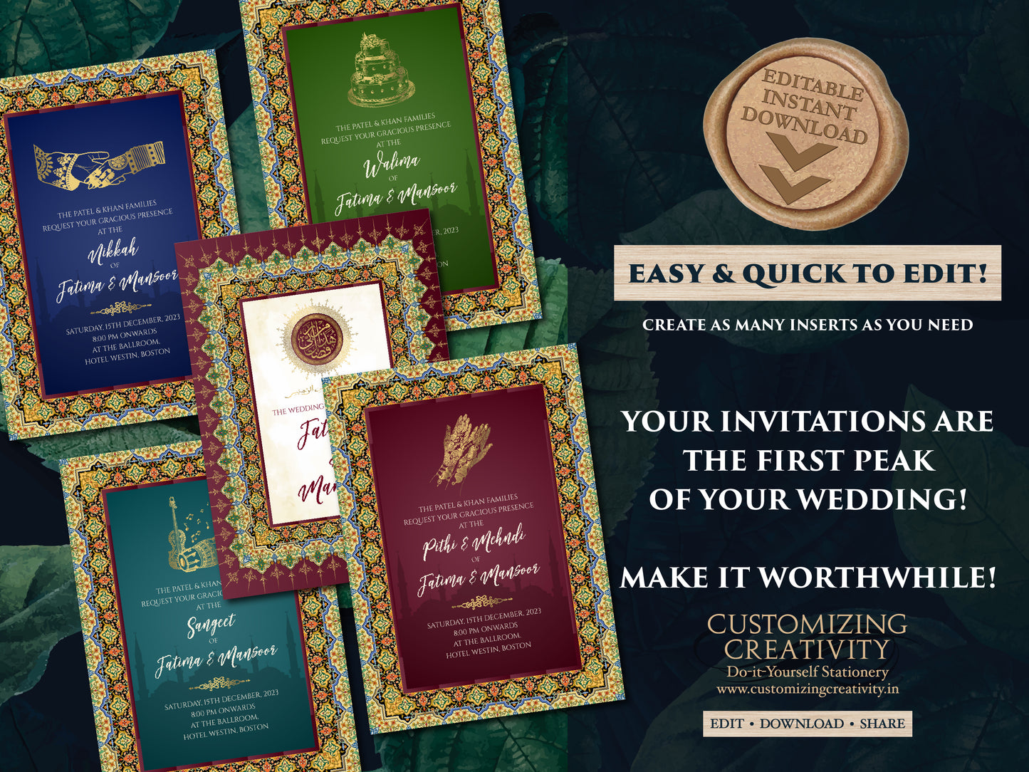 Digital Muslim Invitation Islamic & Nikkah Invitation, Pakistani Wedding Invitation as Digital Nikah Invite, Muslim Nikkah cards Pakistani