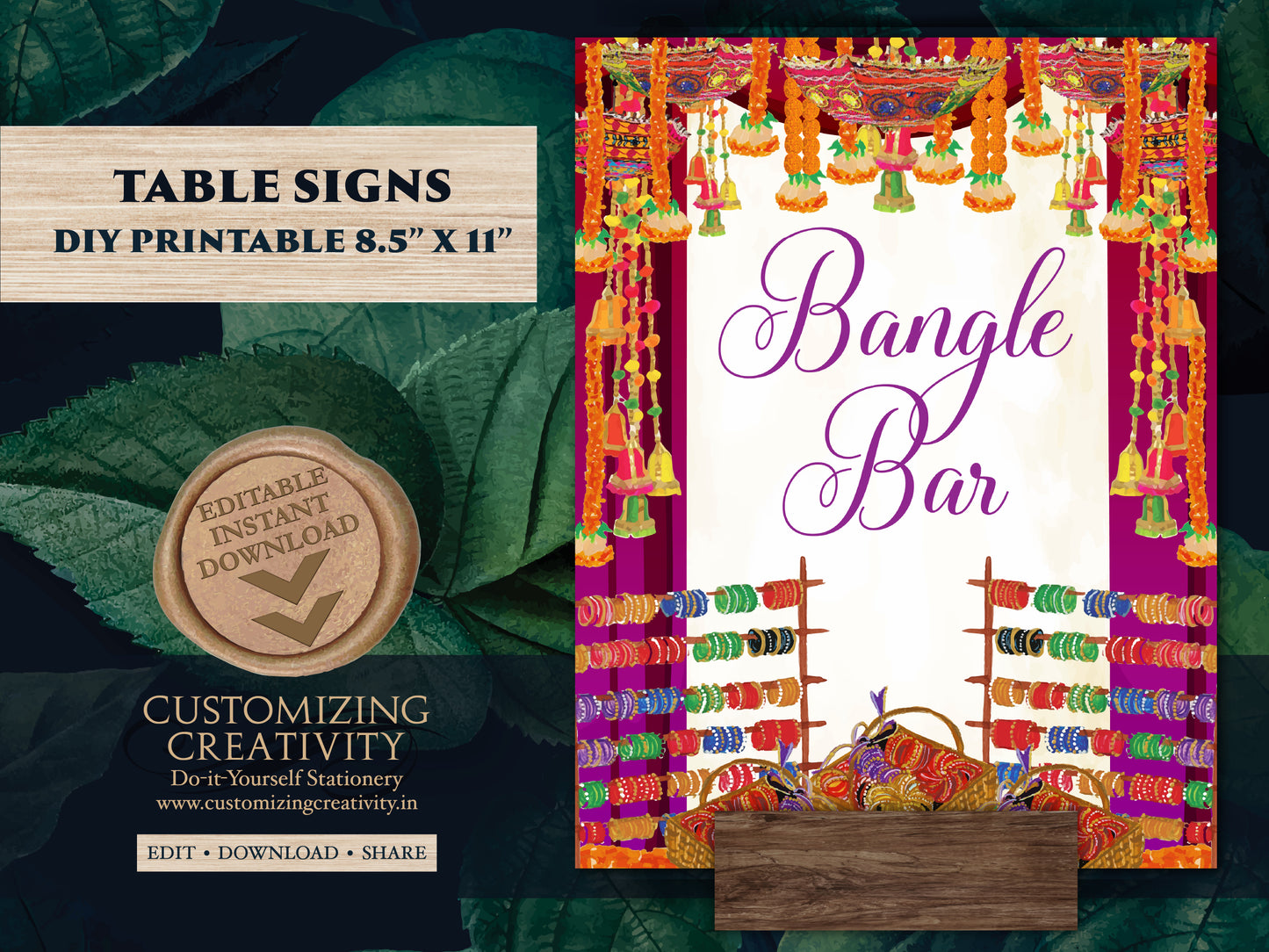 Bangle Bar signs Desi Wedding decor, Bangle decoration & Henna station sign Dholki decor, Mehndi decor as Dholki decor, Bindi station sign