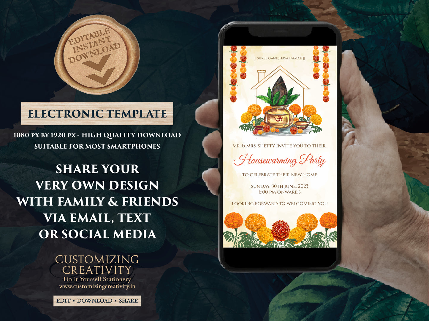 Indian Housewarming invitations & Indian new home invites, Digital Housewarming invites as Griha Pravesh invites as Indian house invites