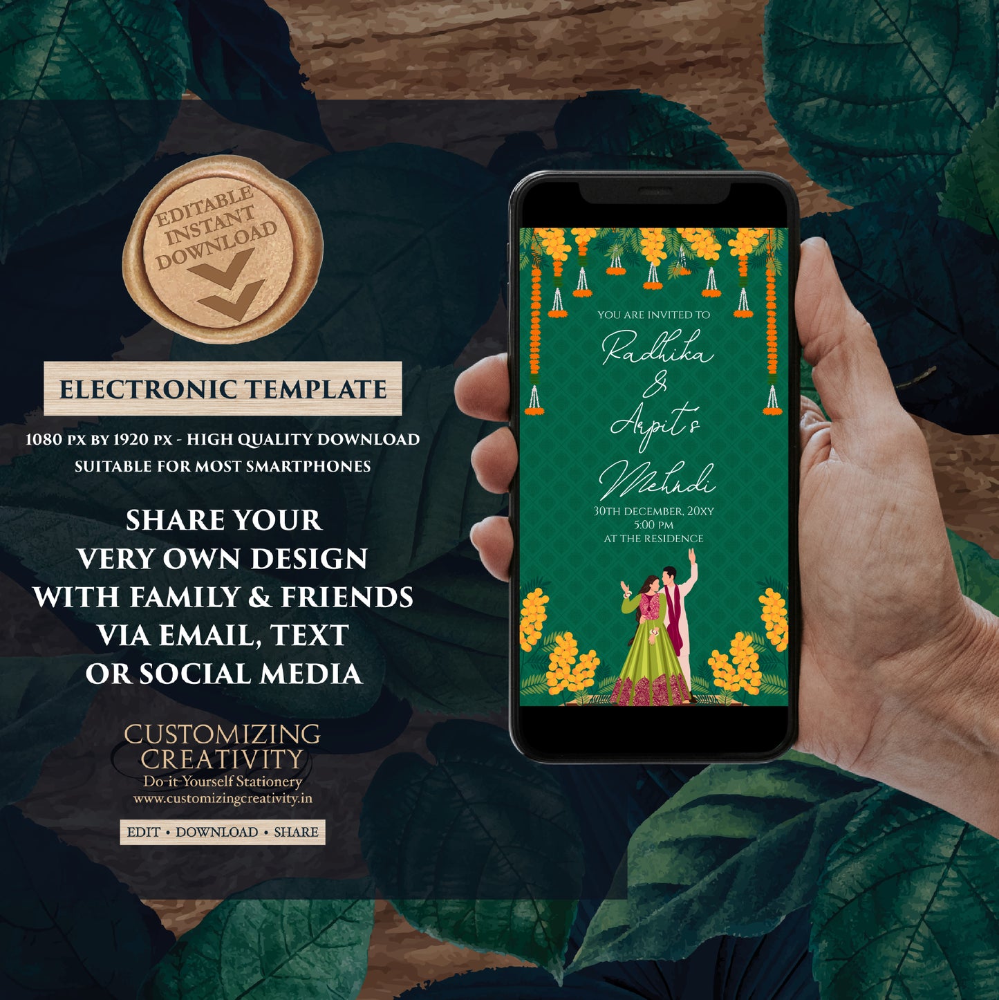 Mehendi invitation Digital Mehndi invite, Dholki invitation & Digital Mehndi invitation, Mendhi Night invite as Dholki invites Mehndi cards