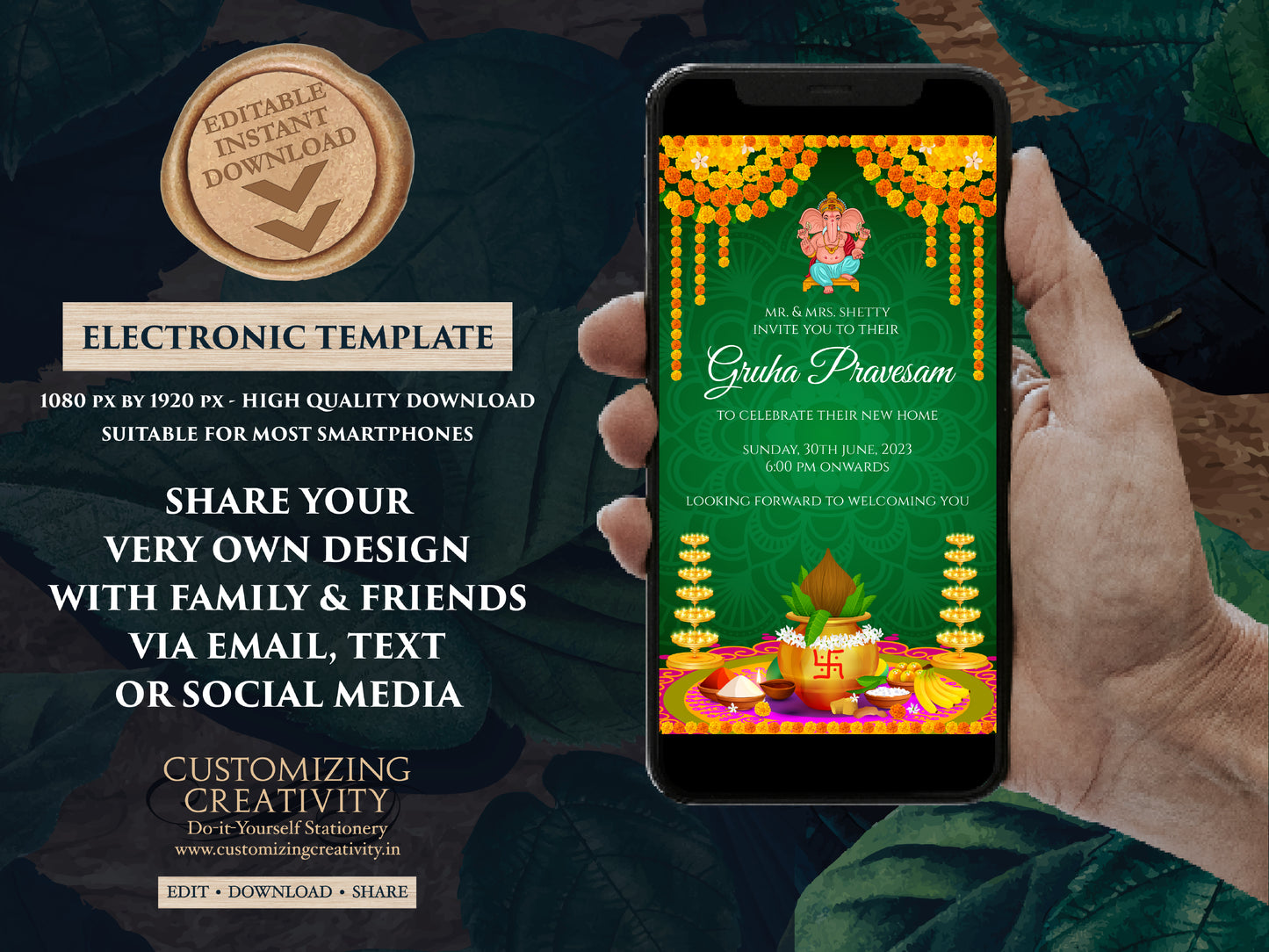 Griha pravesh invite as House warming invite, Gruhapravesam invitation & Indian Housewarming invitation, Pooja invite as Gruhapravesh invite