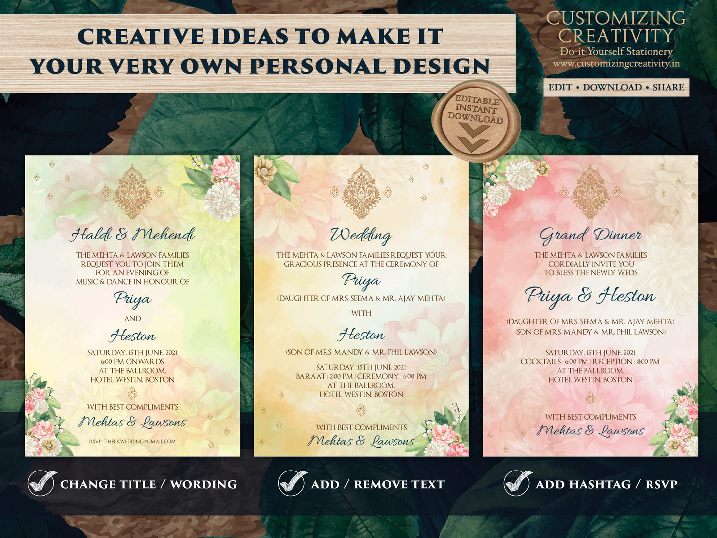 Sikh Wedding invitations as Punjabi Wedding invitations, Digital Punjabi Invites Electronic Indian & Anand Karaj Ceremony Gurudwara invites