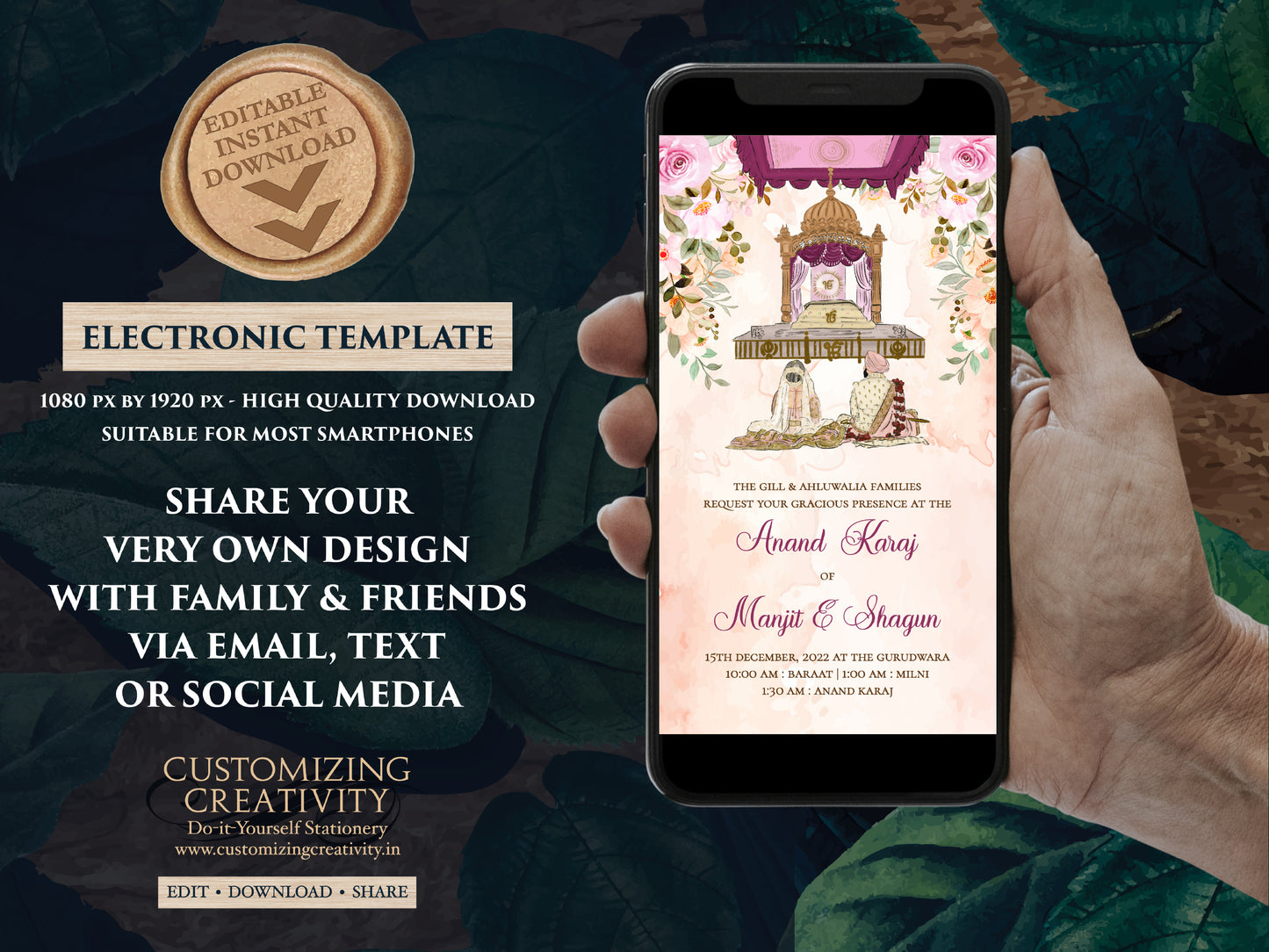 Anand Karaj invites & Sikh invites, Punjabi invitations as Punjabi Wedding card, Sikh invitation, Sikh Wedding cards as Sikh wedding invites