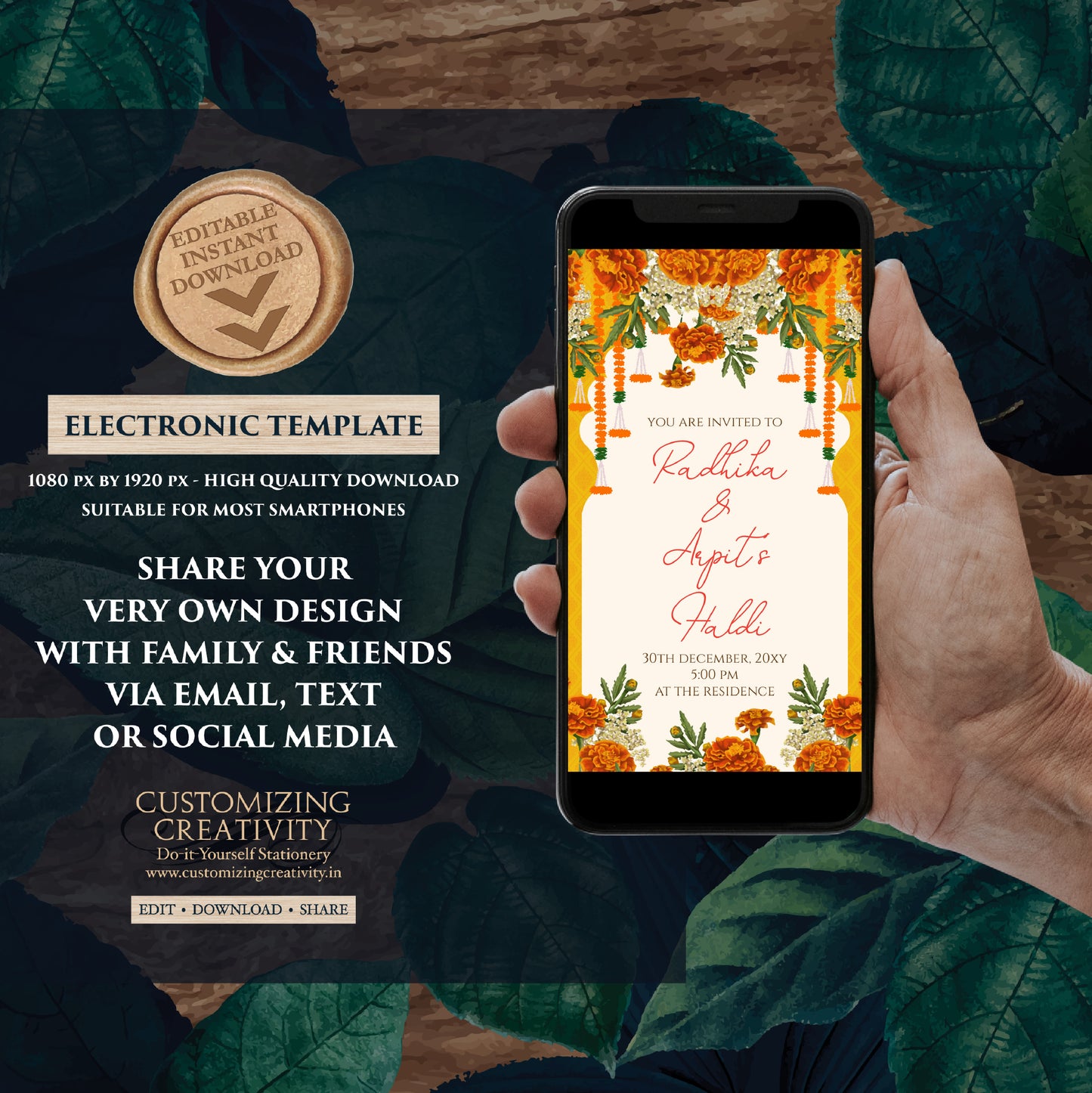 Wedding Haldi invitation Digital Haldi invites, Mayoun invitations & Mehndi invitations, Digital Mayoun invites as Dholki invitations Mehndi