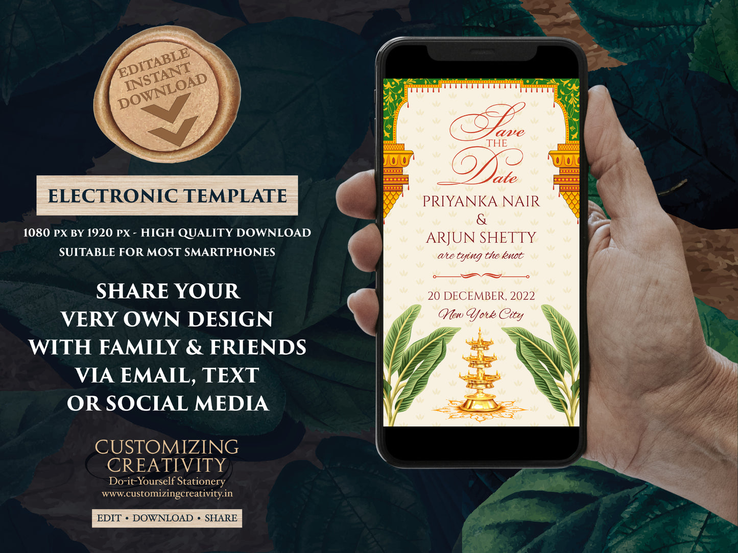 Save the date South Indian Wedding as Digital Save the date Tamil, Kalyanam Save the dates Hindu & South Indian Save the Date Telugu Wedding