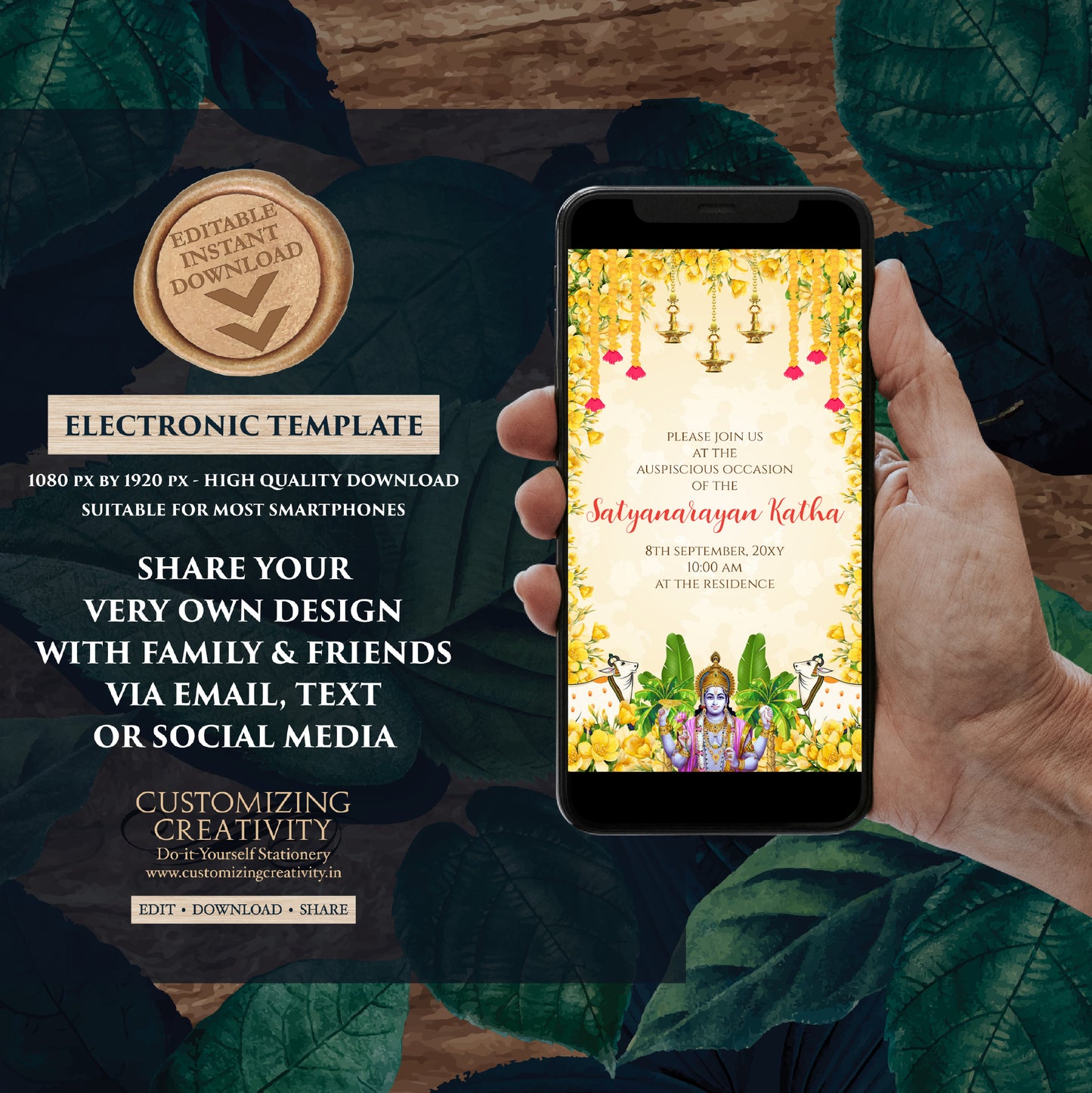 Satyanarayan pooja invitation Indian puja invite, Indian Satya Narayan katha invitation, Satyanarayan invitation & Satyanarayan katha invite