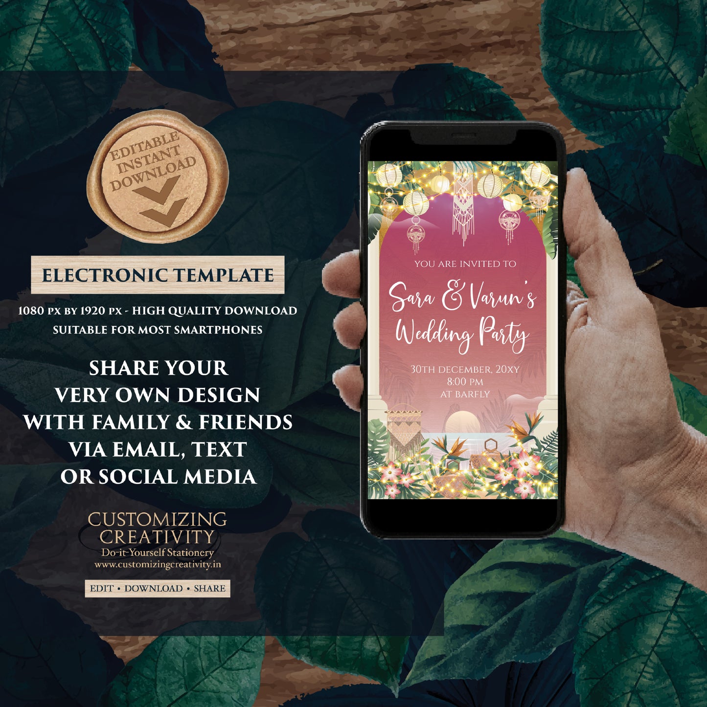 Digital Wedding Cocktail invite Indian Wedding After Party invite, Indian Youngsters Party invite & Digital Indian Cocktail Party invitation