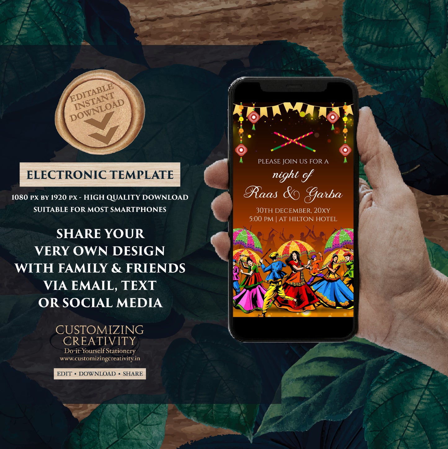 Digital Navratri invites Raas Garba night invites, Digital Dandiya invitation & Digital Raas Garba invitations, Wedding Dandiya night invite
