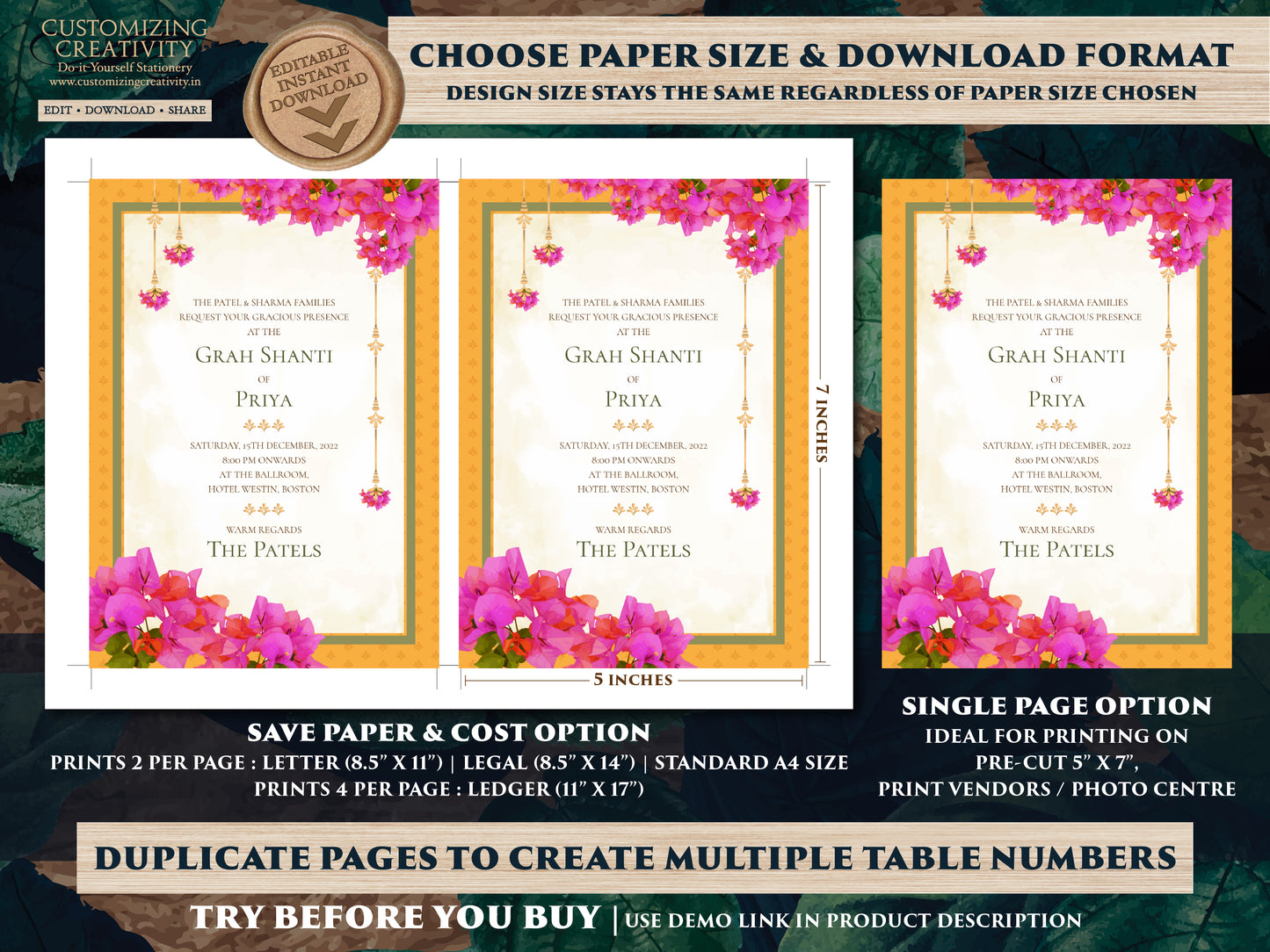 Floral Indian invites Desi & Indian Invitations Digital, Hindu Wedding invitations as Indian Wedding card Hindu, Electronic Hindu invitation