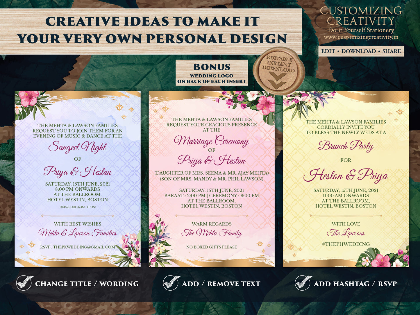 Summer Wedding Invite as Indian Wedding invitations Hindu, Indian Invites Tropical Wedding, Beach Wedding invitations & Spring Wedding cards